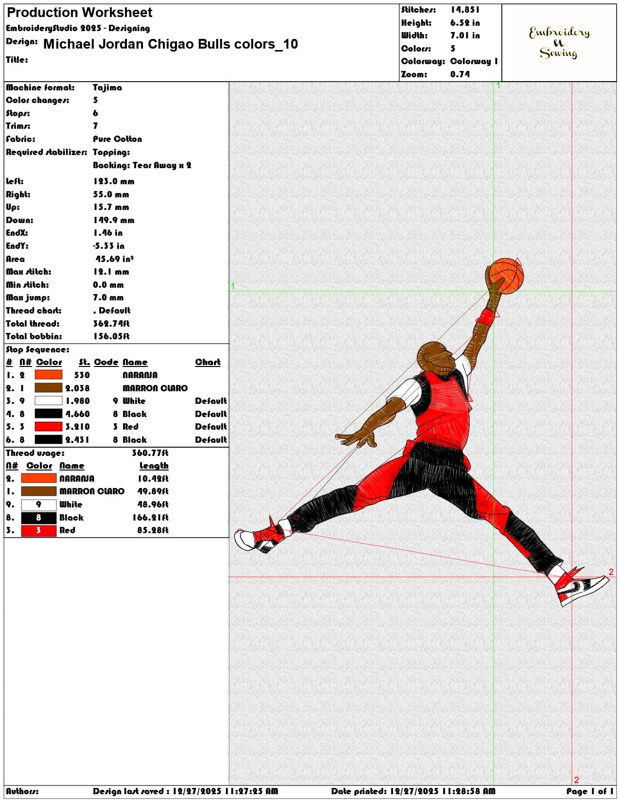 Michael Jordan Chigao Bulls color  - Elegant embroidery design file - instant download — view 3