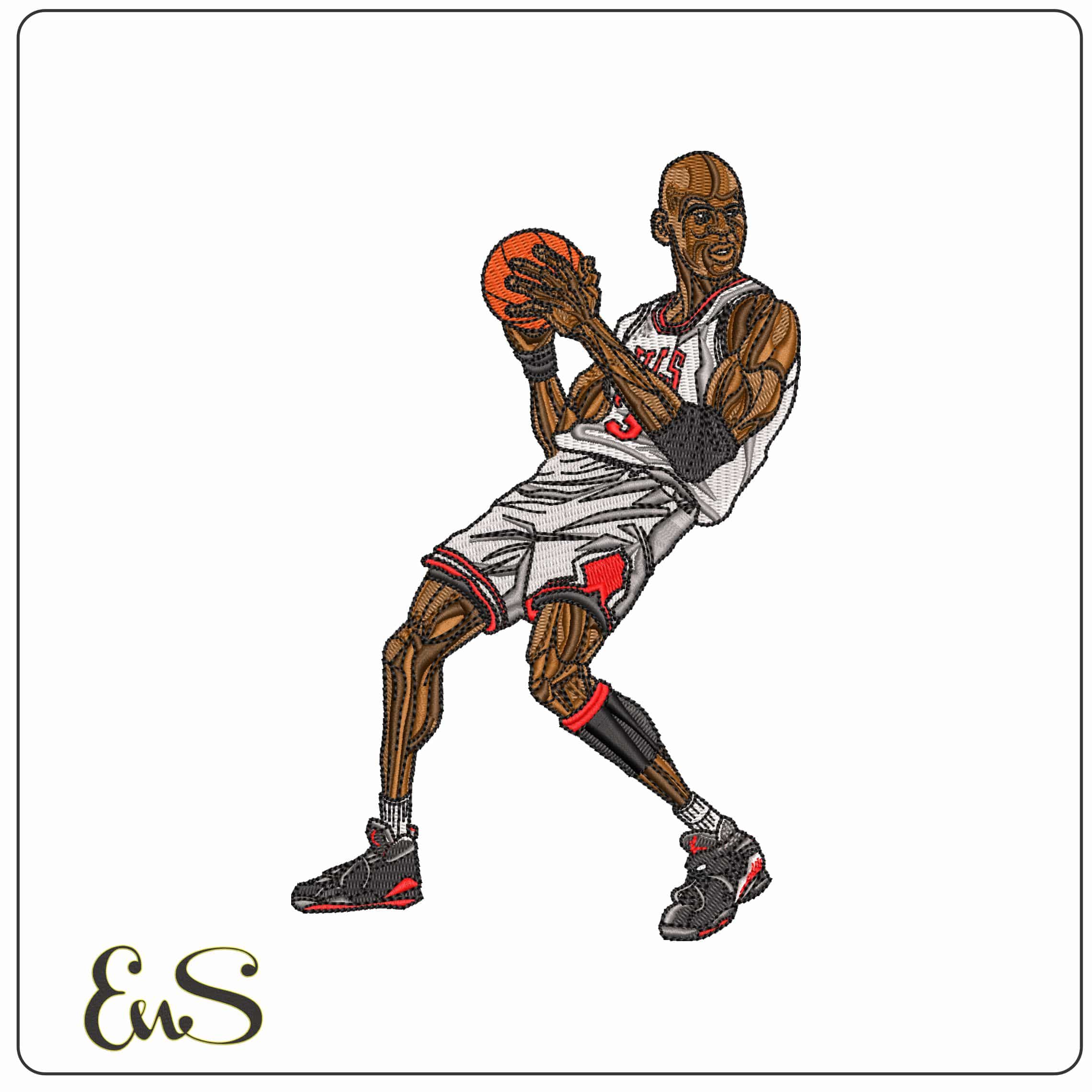Michael Jordan Ready for Layup  - Elegant embroidery design file - instant download