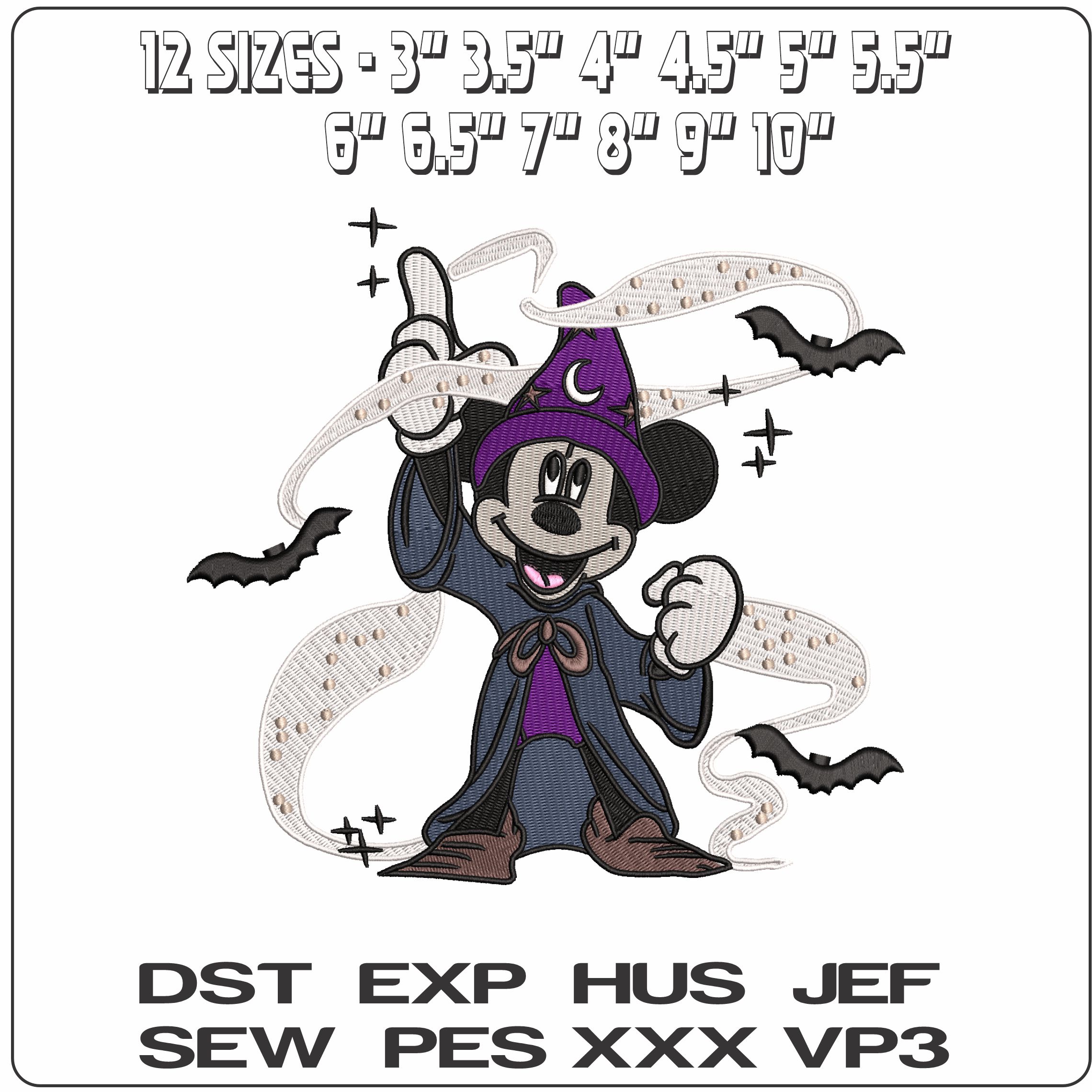Mickey Mouse Fantasia Halloween Bats  - Elegant embroidery design file - instant download — view 2