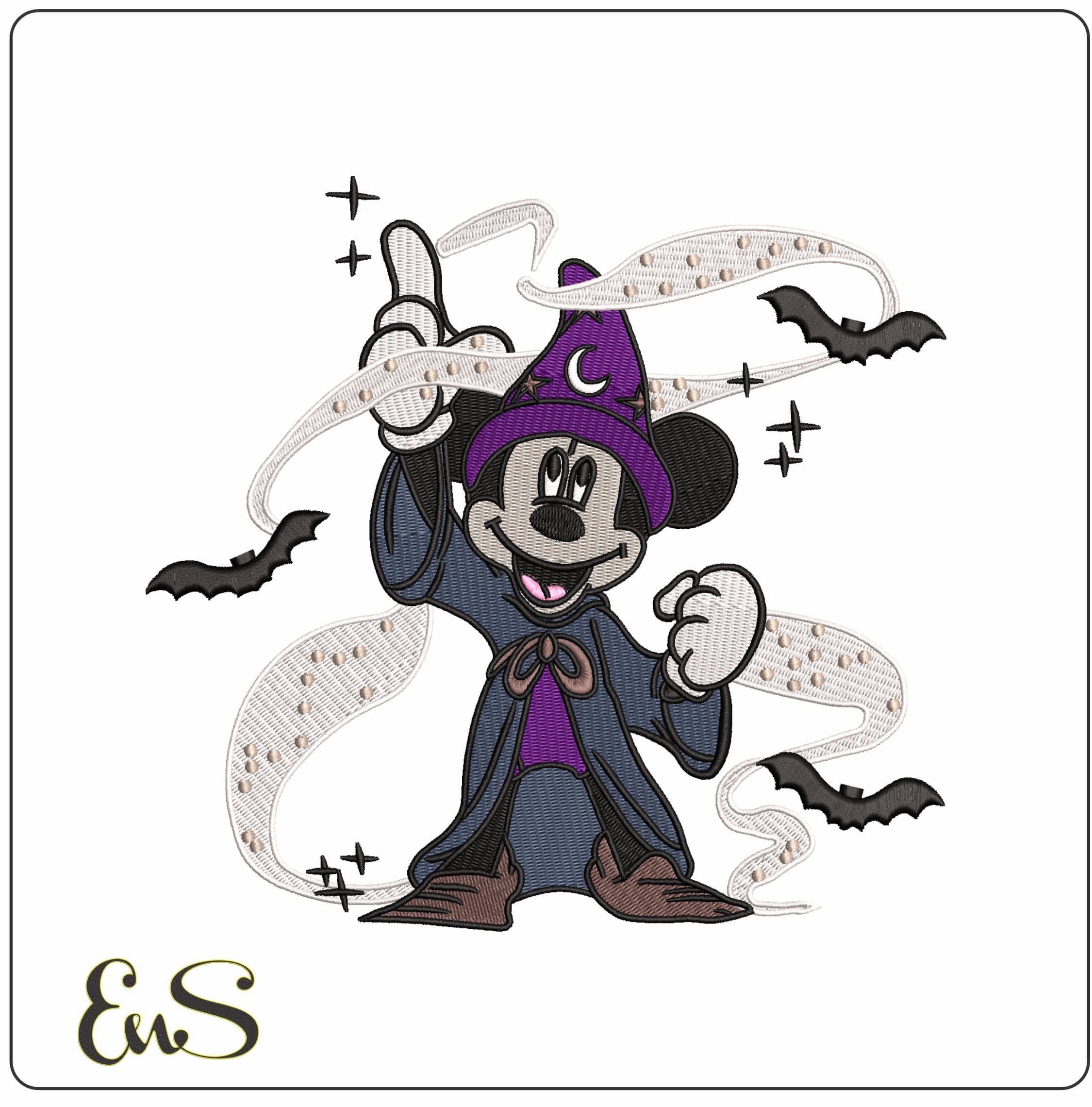 Mickey Mouse Fantasia Halloween Bats  - Elegant embroidery design file - instant download