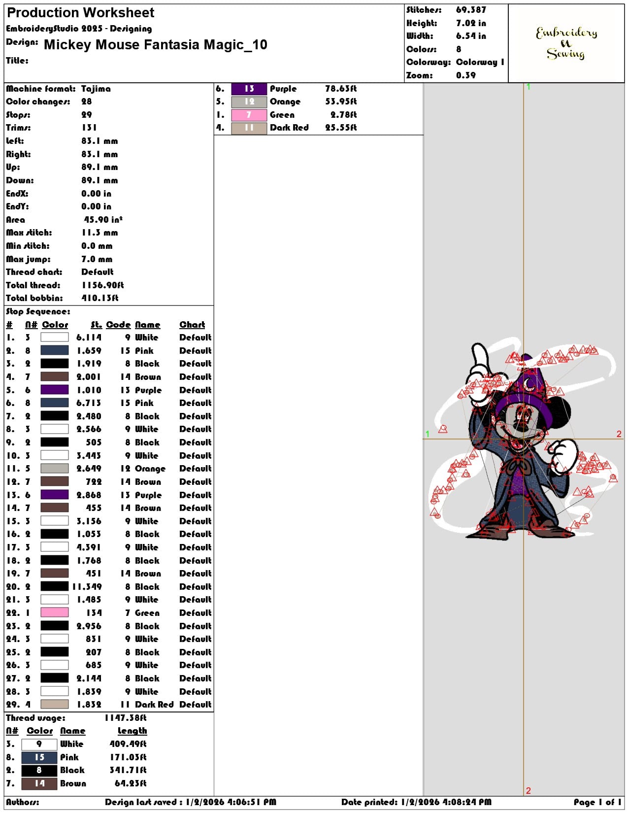 Mickey Mouse Fantasia Magic  - Elegant embroidery design file - instant download — view 3