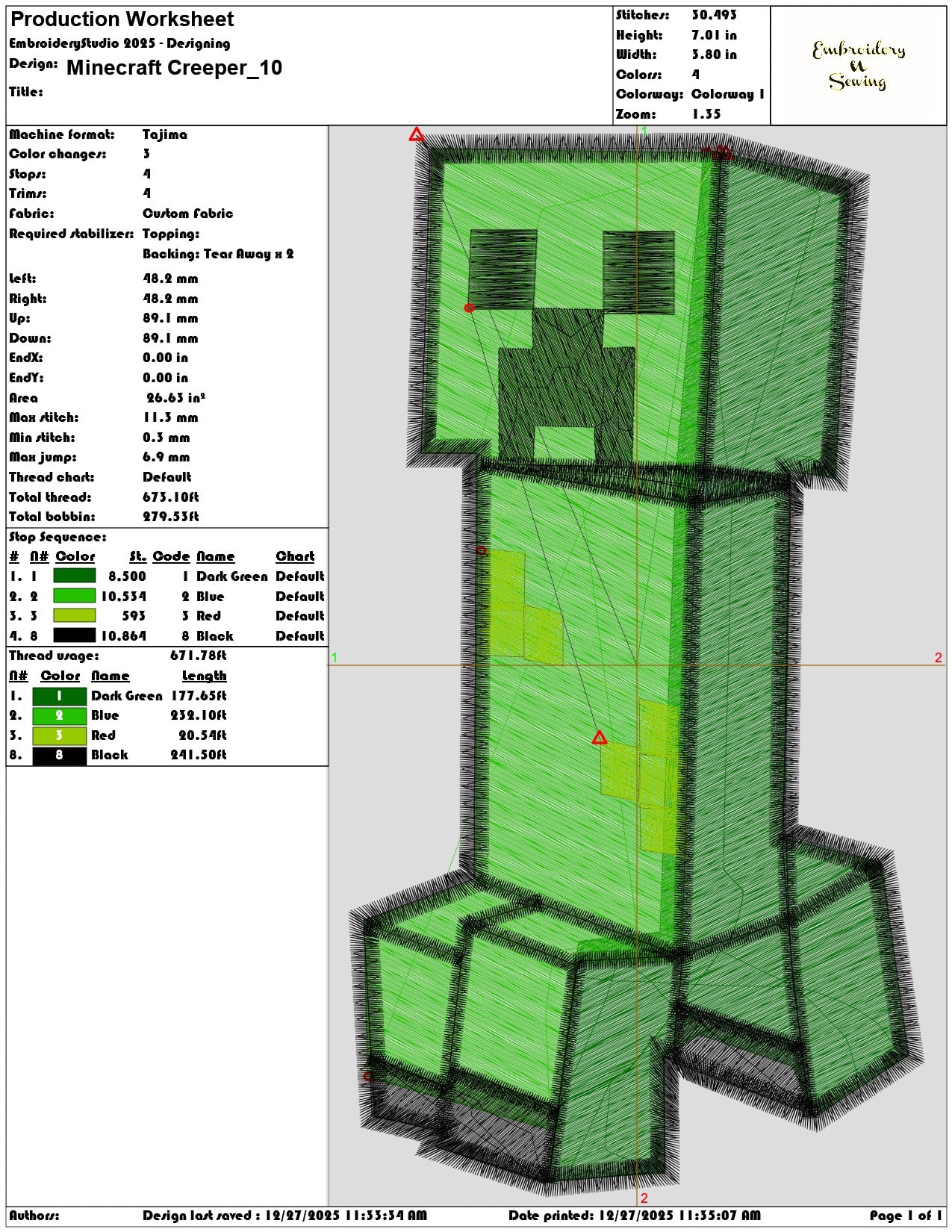 Minecraft Creeper  - Elegant embroidery design file - instant download — view 3