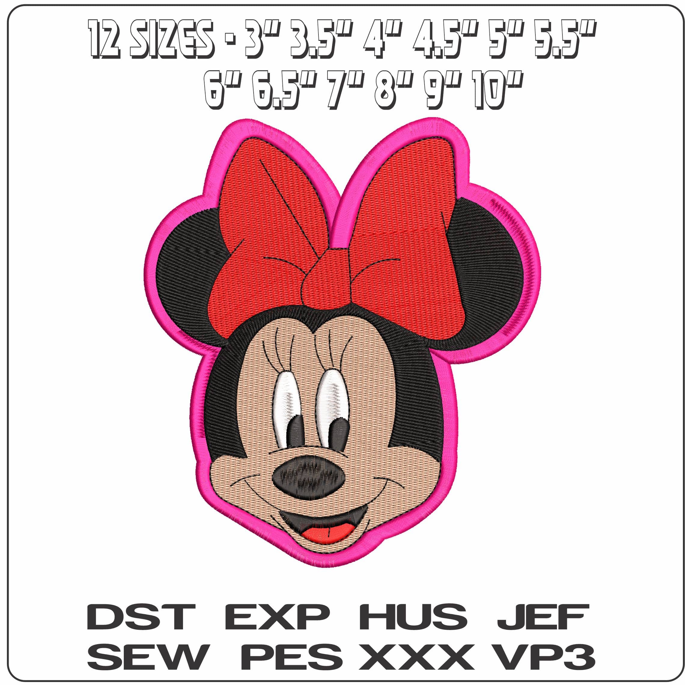 Minnie Mouse Face Pink outline  - Elegant embroidery design file - instant download — view 2