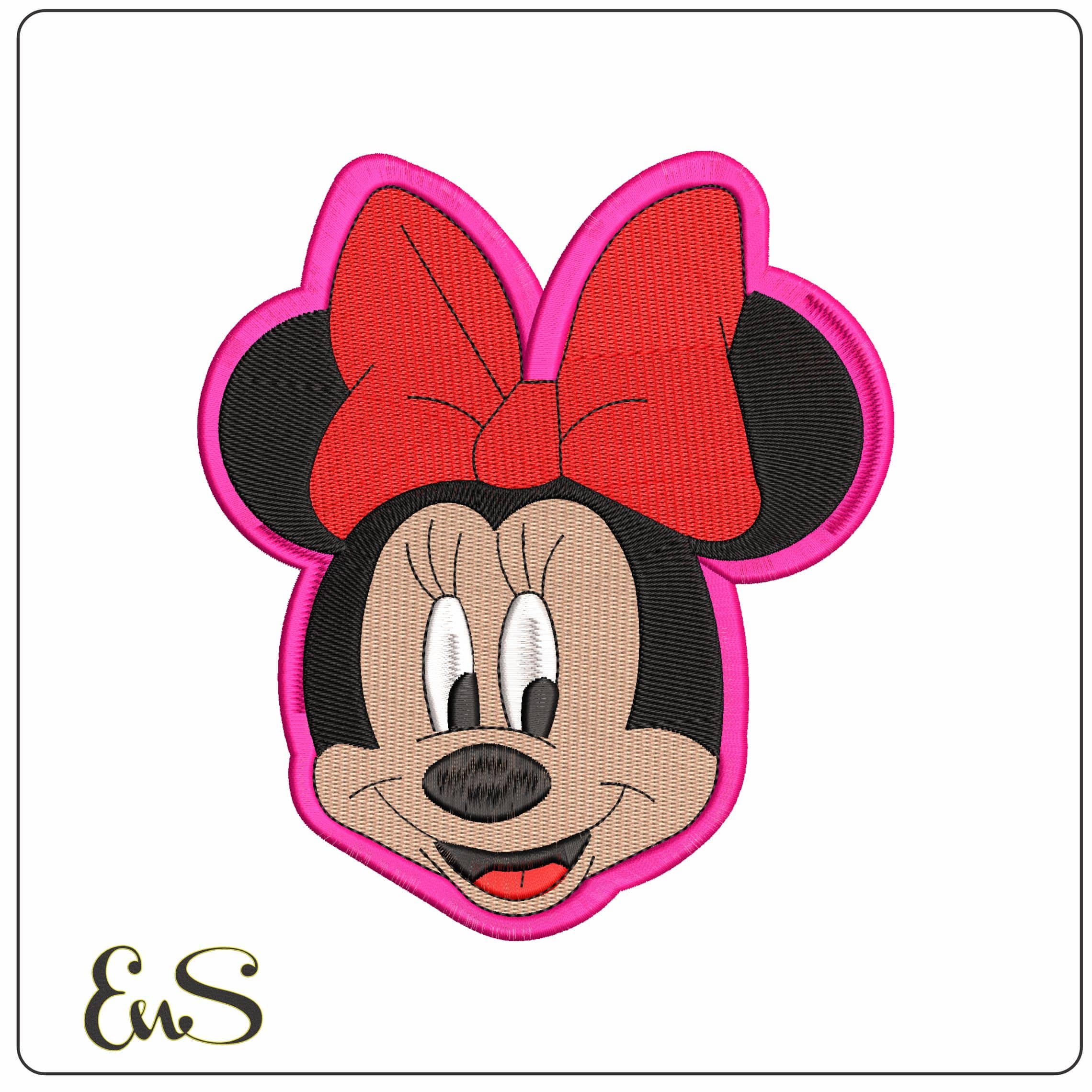 Minnie Mouse Face Pink outline  - Elegant embroidery design file - instant download