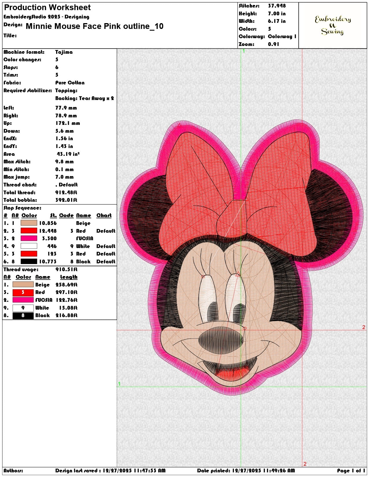Minnie Mouse Face Pink outline  - Elegant embroidery design file - instant download — view 3