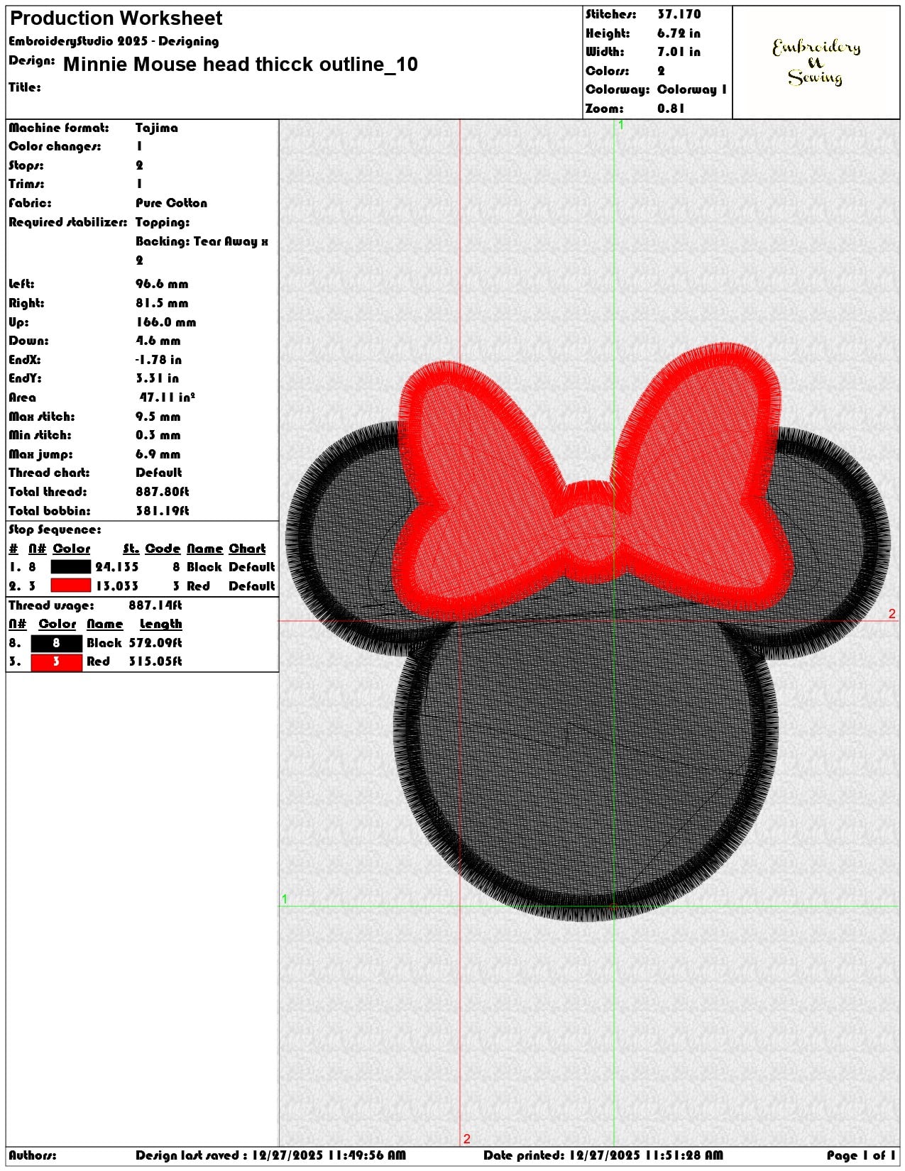Minnie Mouse head thicck outline  - Elegant embroidery design file - instant download — view 3