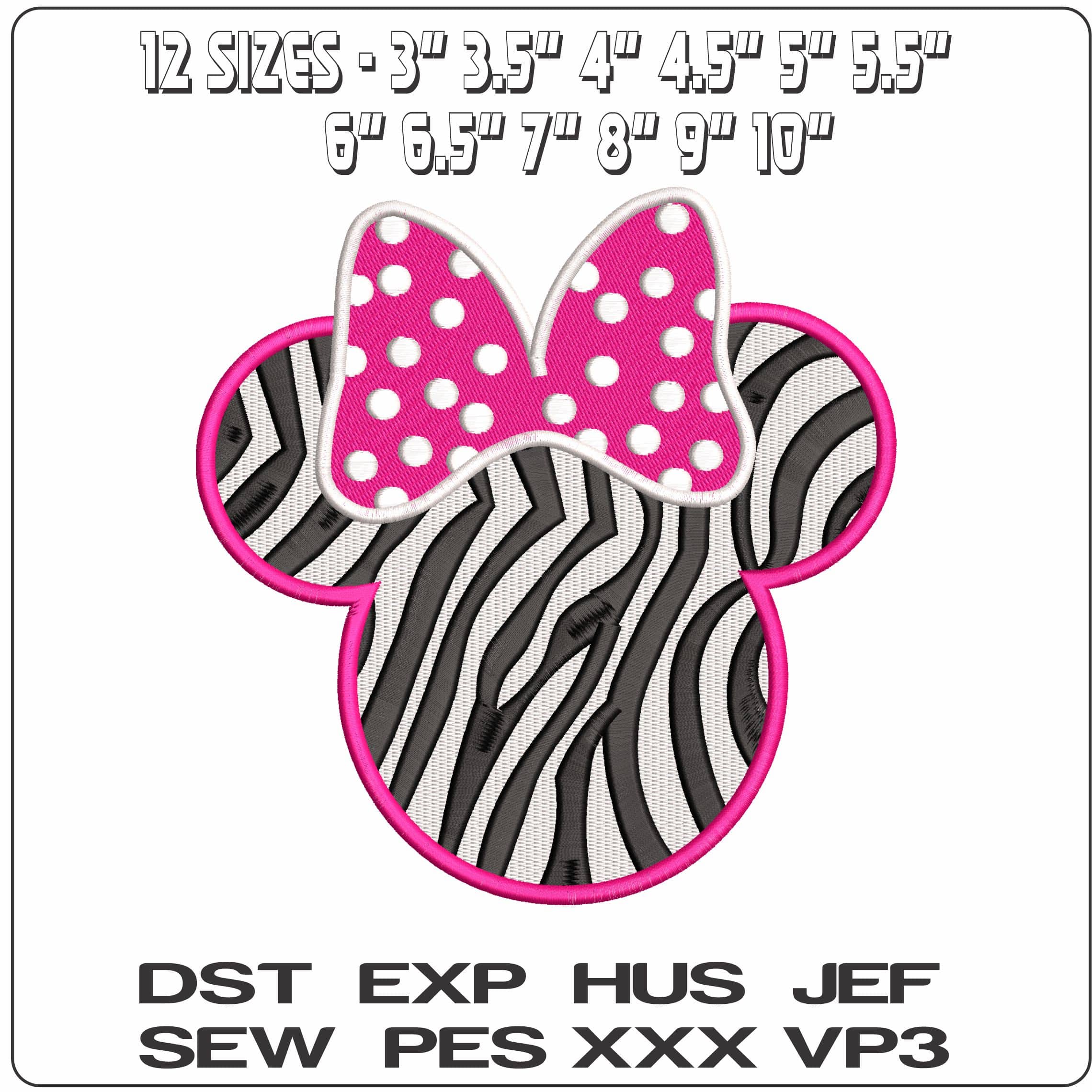 Minnie Mouse Zebra Head  - Elegant embroidery design file - instant download — view 2