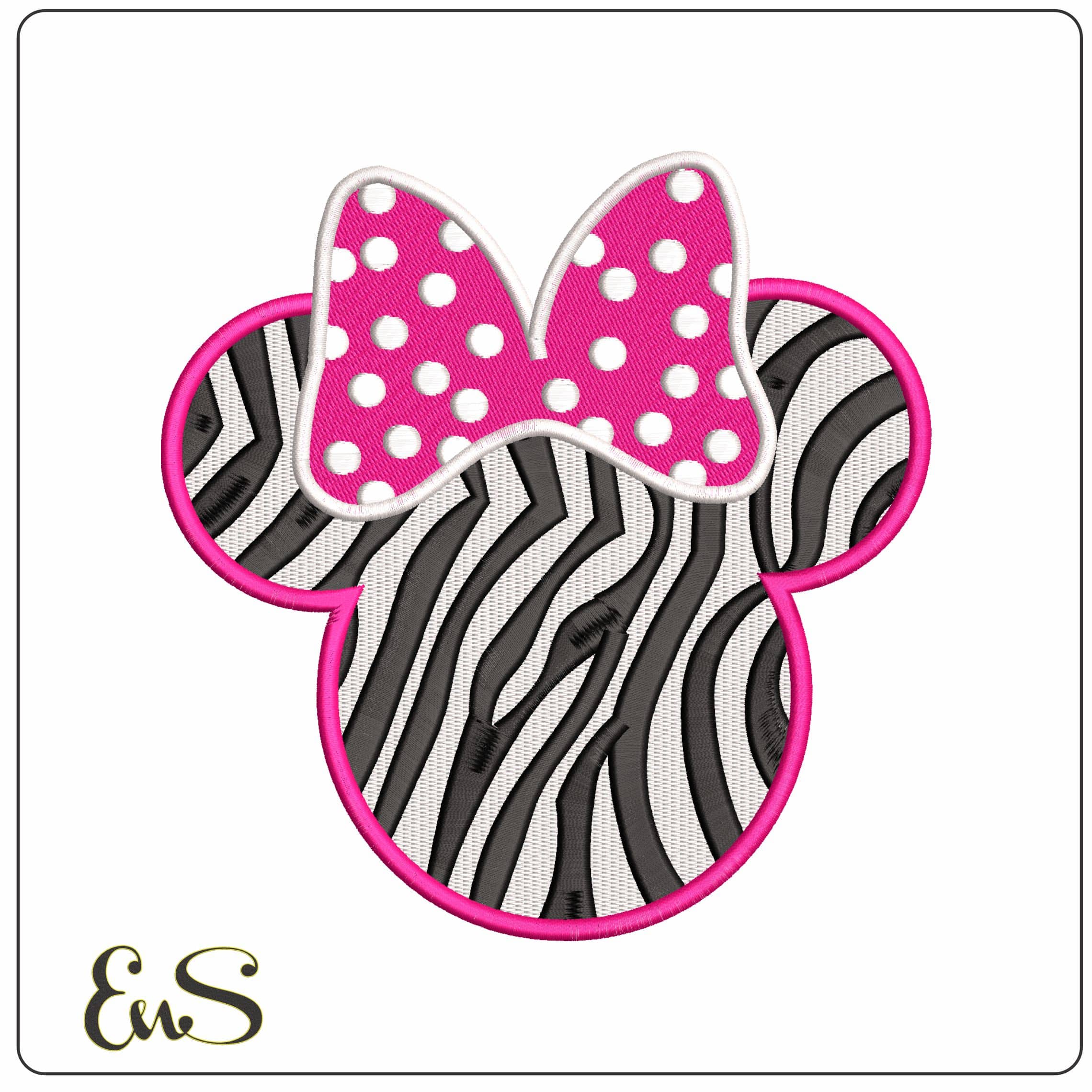 Minnie Mouse Zebra Head  - Elegant embroidery design file - instant download