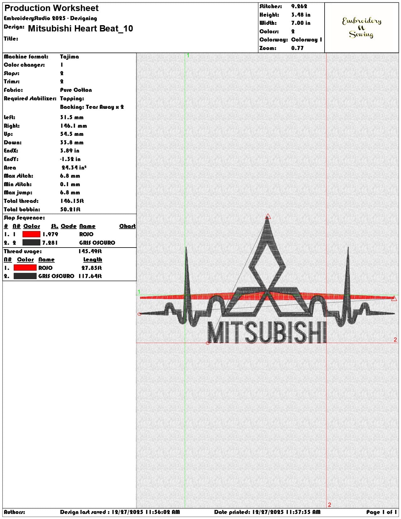 Mitsubishi Heart Beat  - Elegant embroidery design file - instant download — view 3