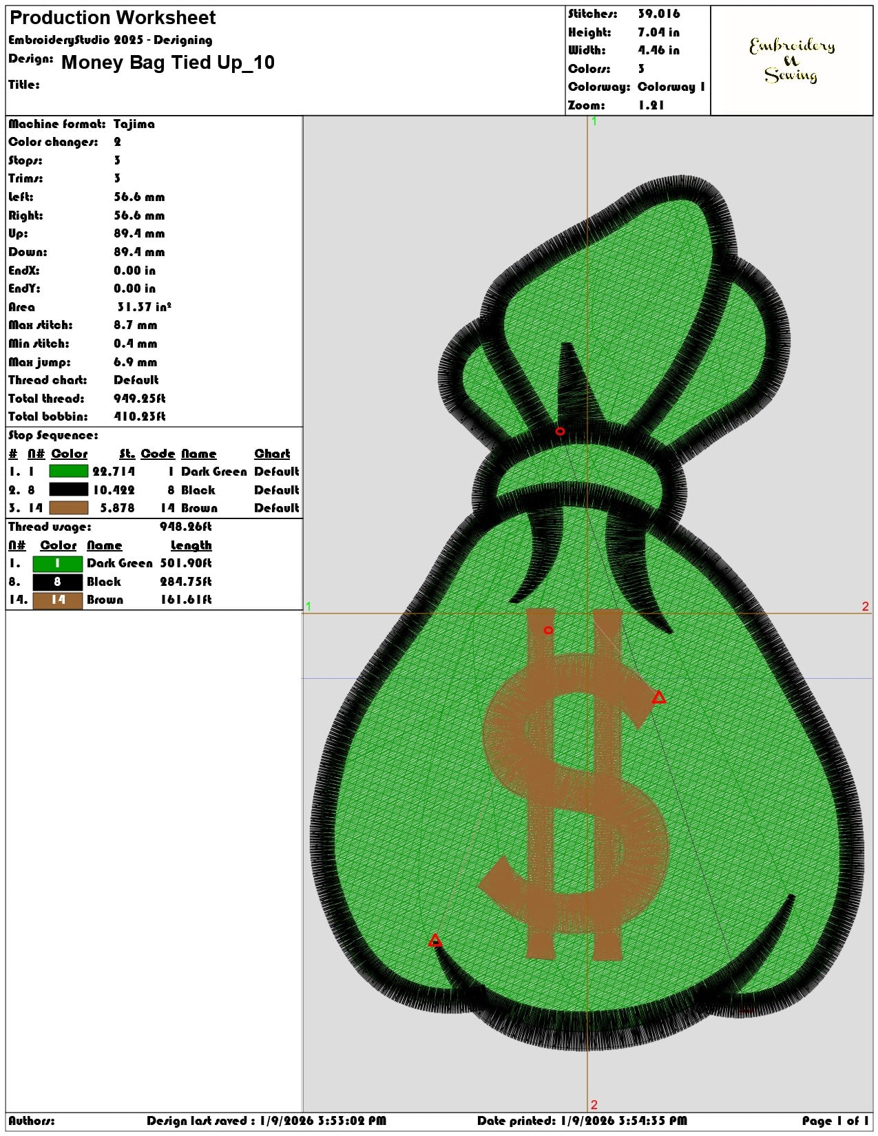 Money Bag Tied Up  - Elegant embroidery design file - instant download — view 3