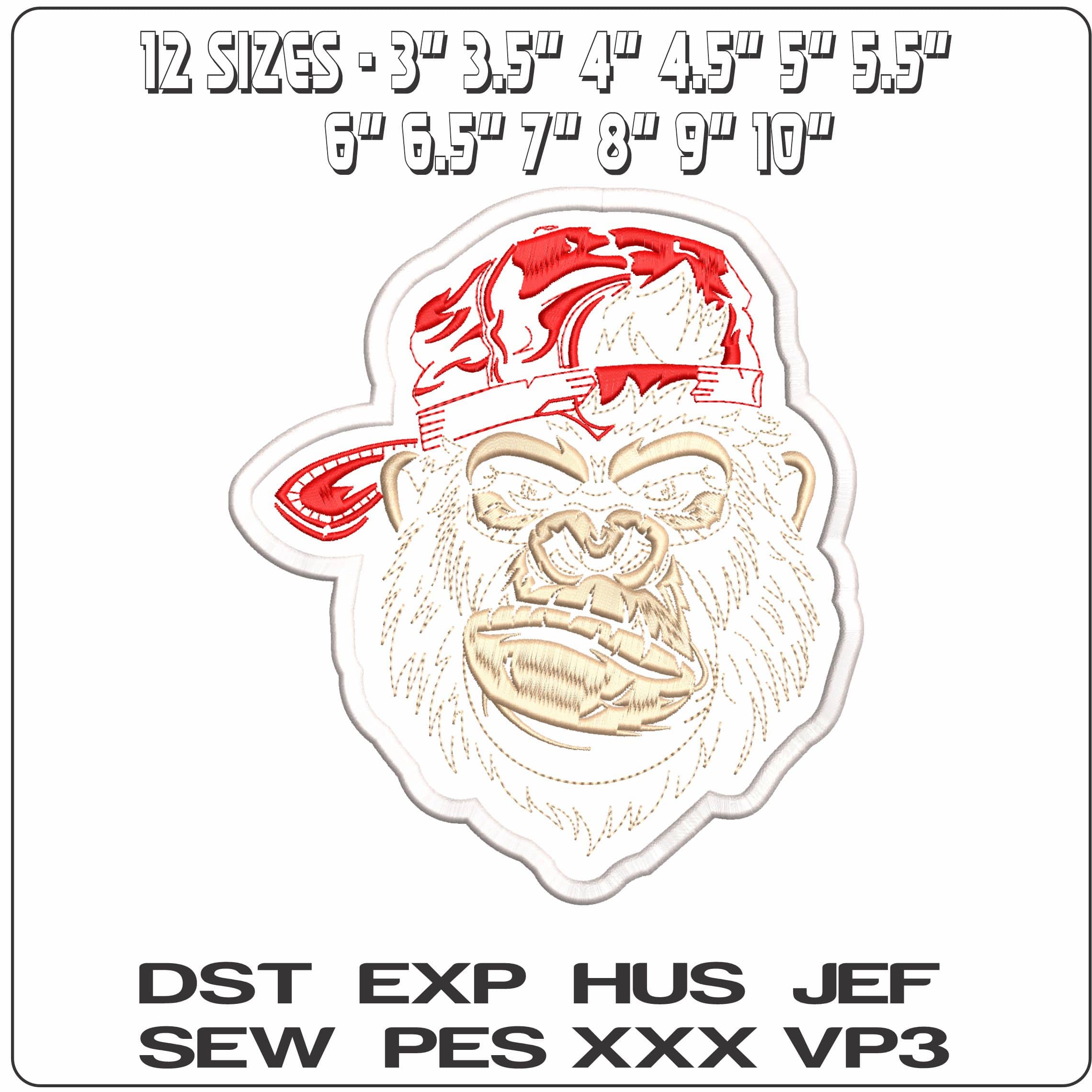 Monkey Face with Baseball Hat  - Elegant embroidery design file - instant download — view 2