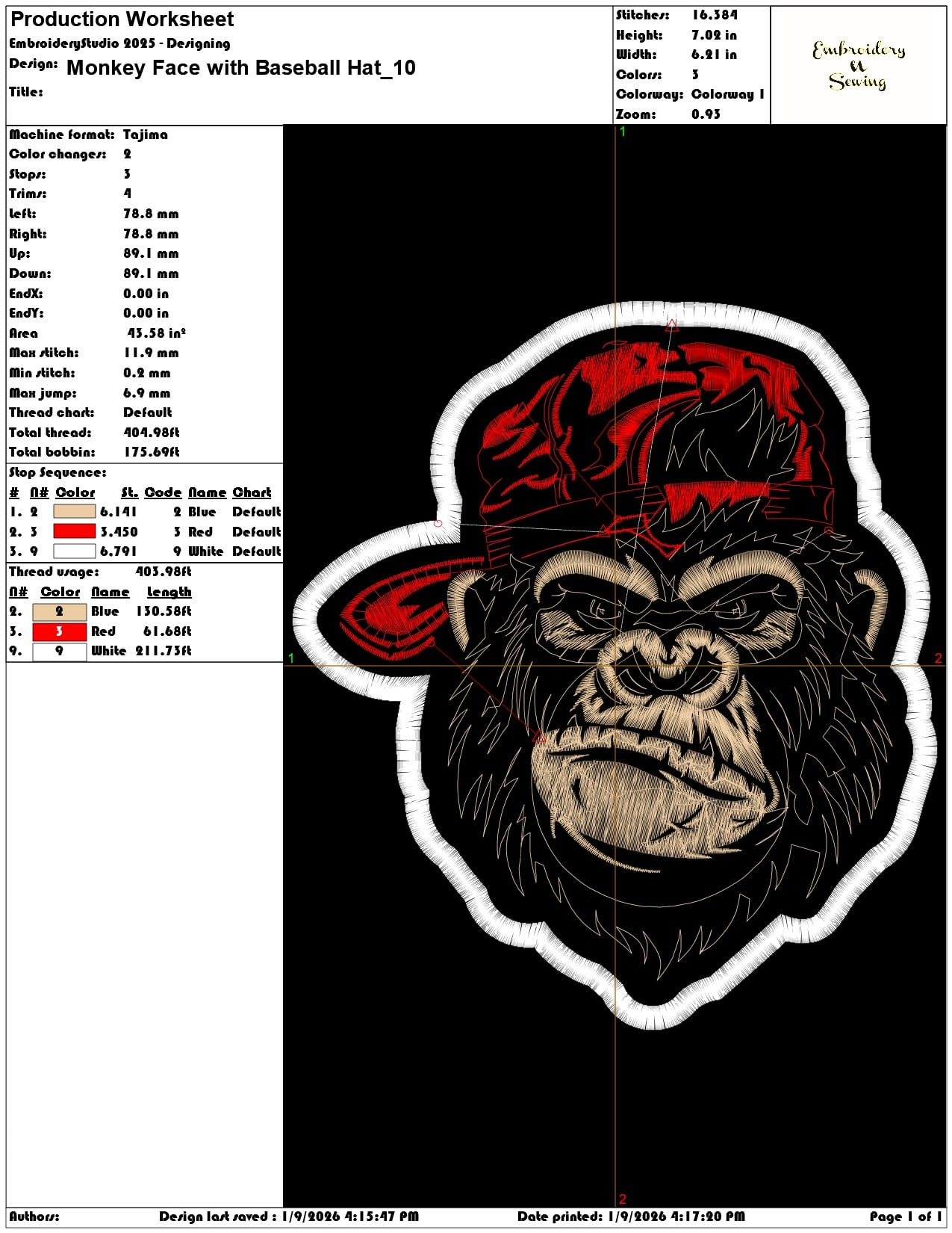 Monkey Face with Baseball Hat  - Elegant embroidery design file - instant download — view 3