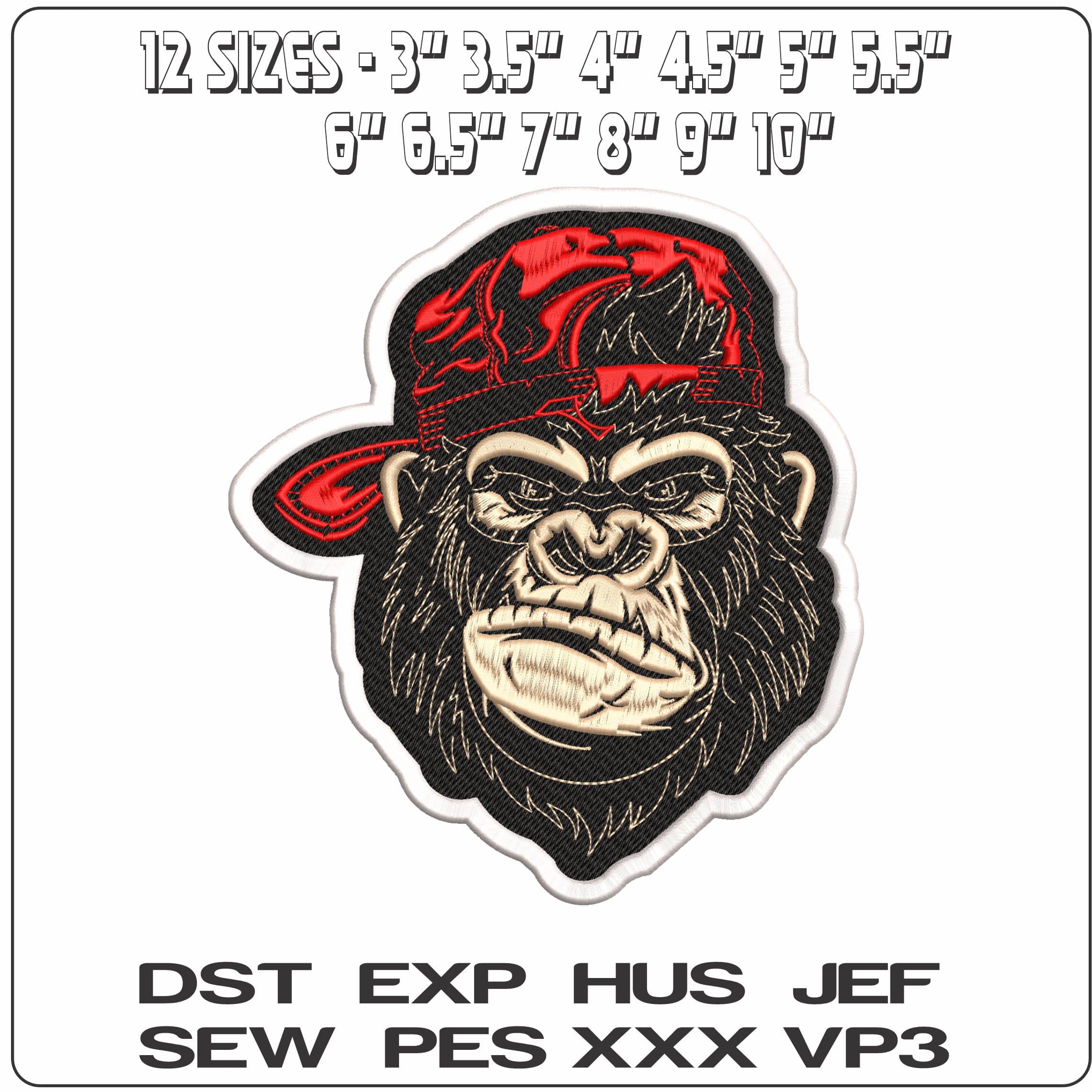 Monkey Face with Baseball Hat Background  - Elegant embroidery design file - instant download — view 2