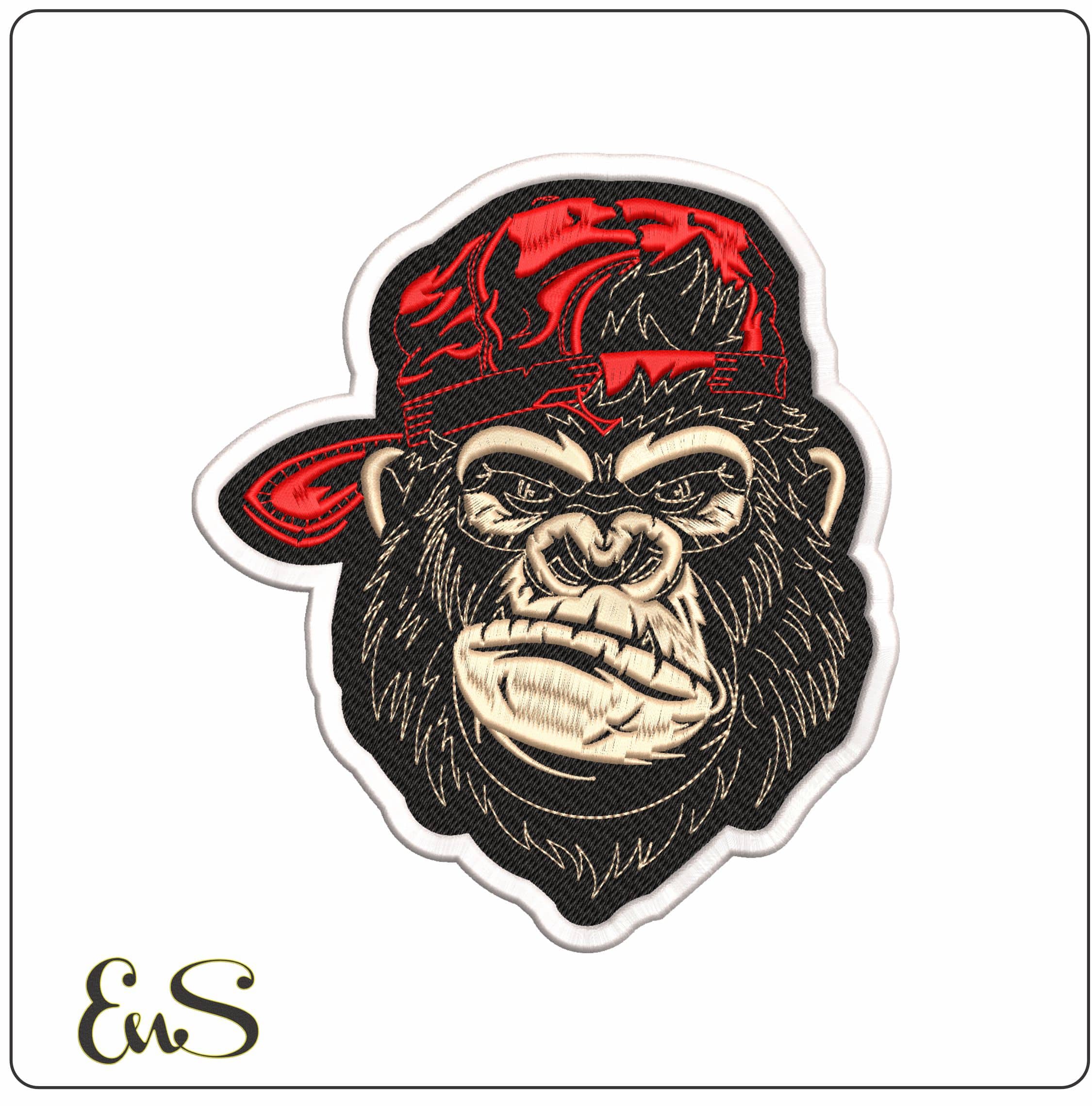 Monkey Face with Baseball Hat Background  - Elegant embroidery design file - instant download
