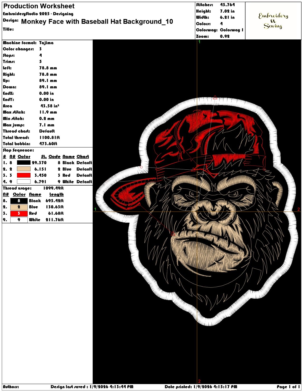 Monkey Face with Baseball Hat Background  - Elegant embroidery design file - instant download — view 3