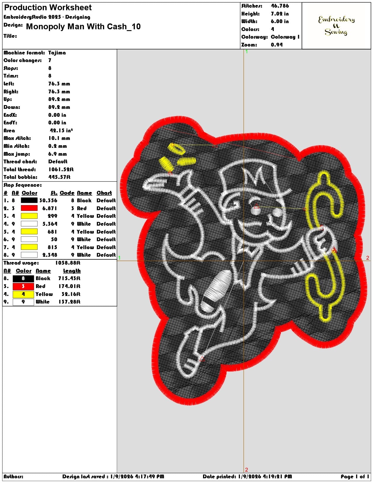 Monopoly Man With Cash  - Elegant embroidery design file - instant download — view 3