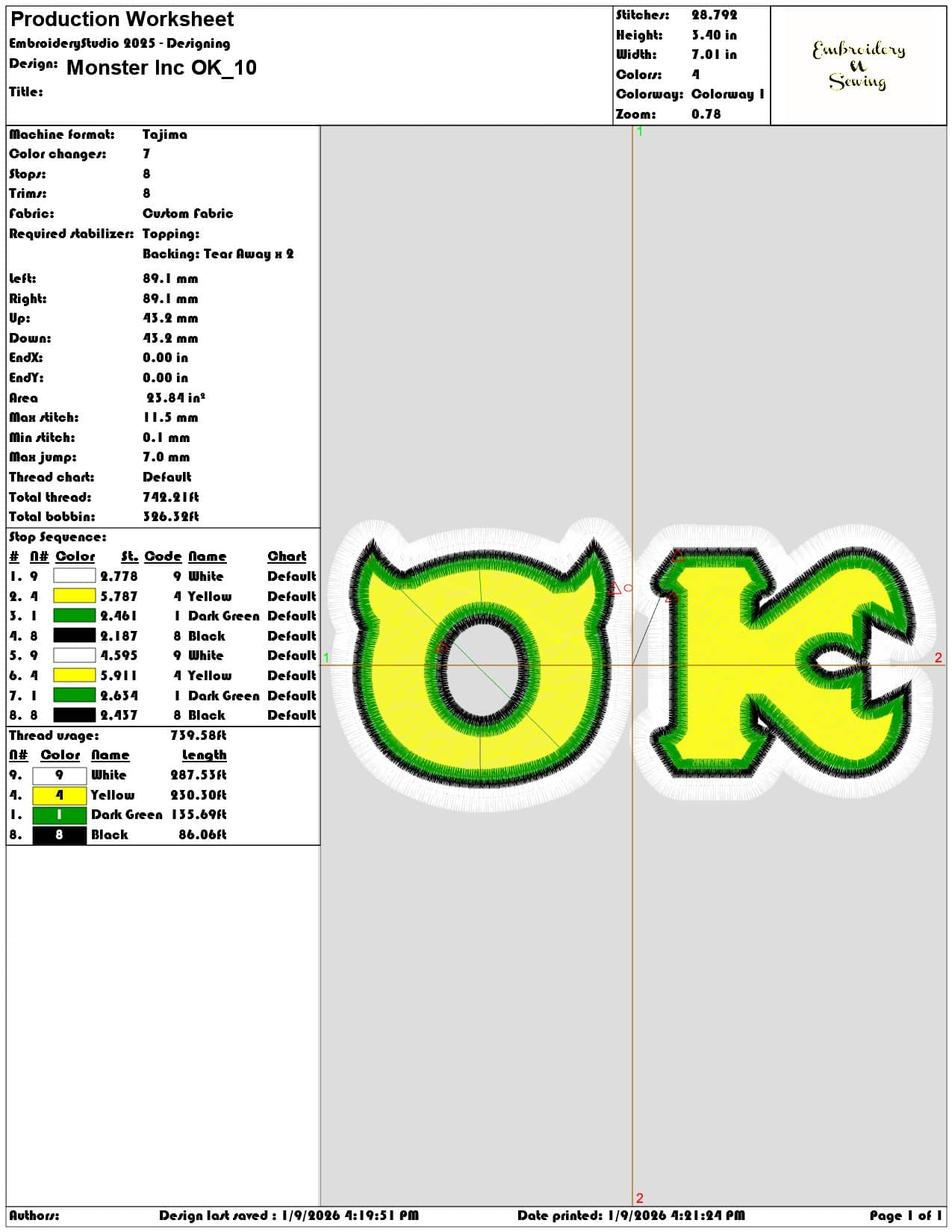 Monster Inc OK  - Elegant embroidery design file - instant download — view 3
