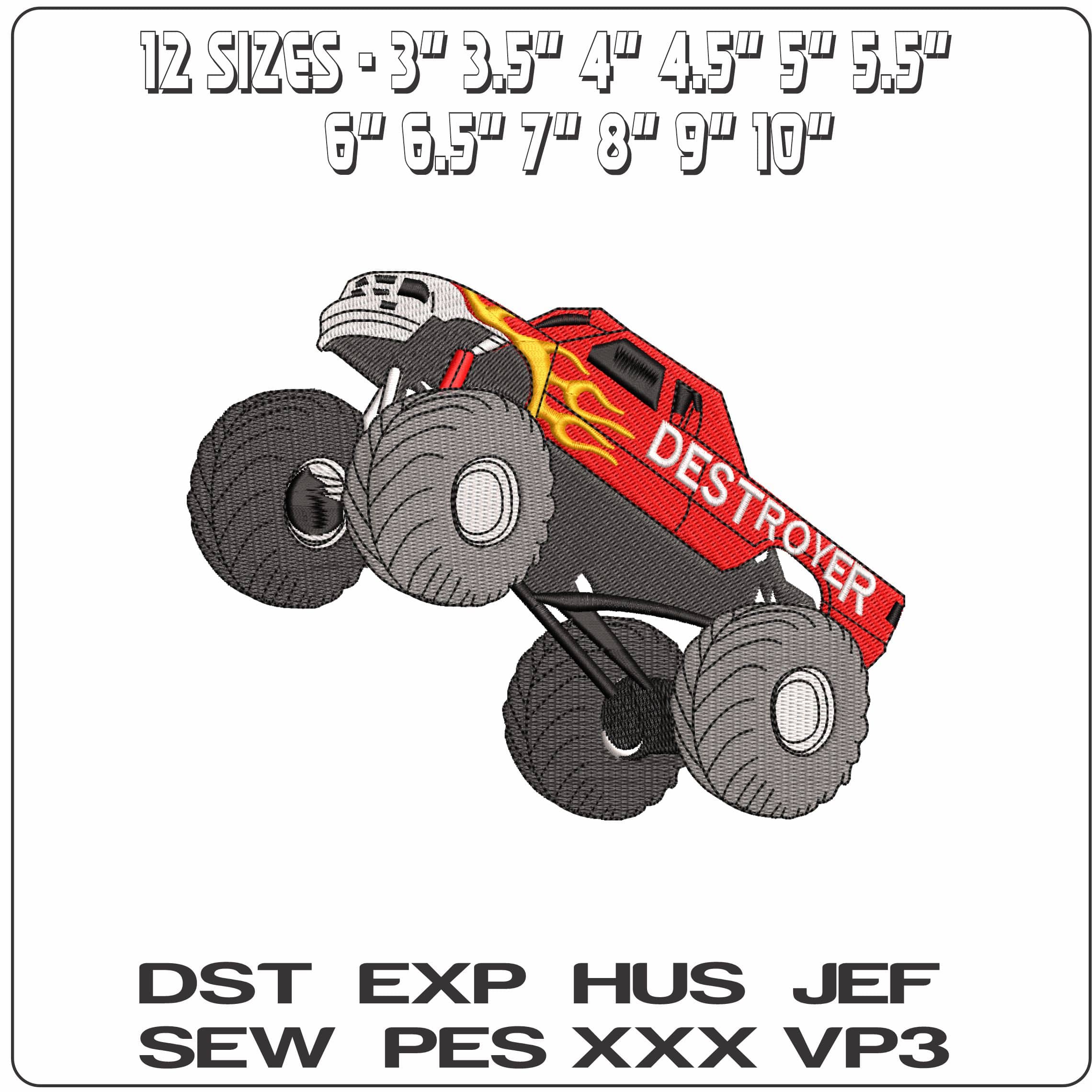 Monster Truck Jumping  - Elegant embroidery design file - instant download — view 2