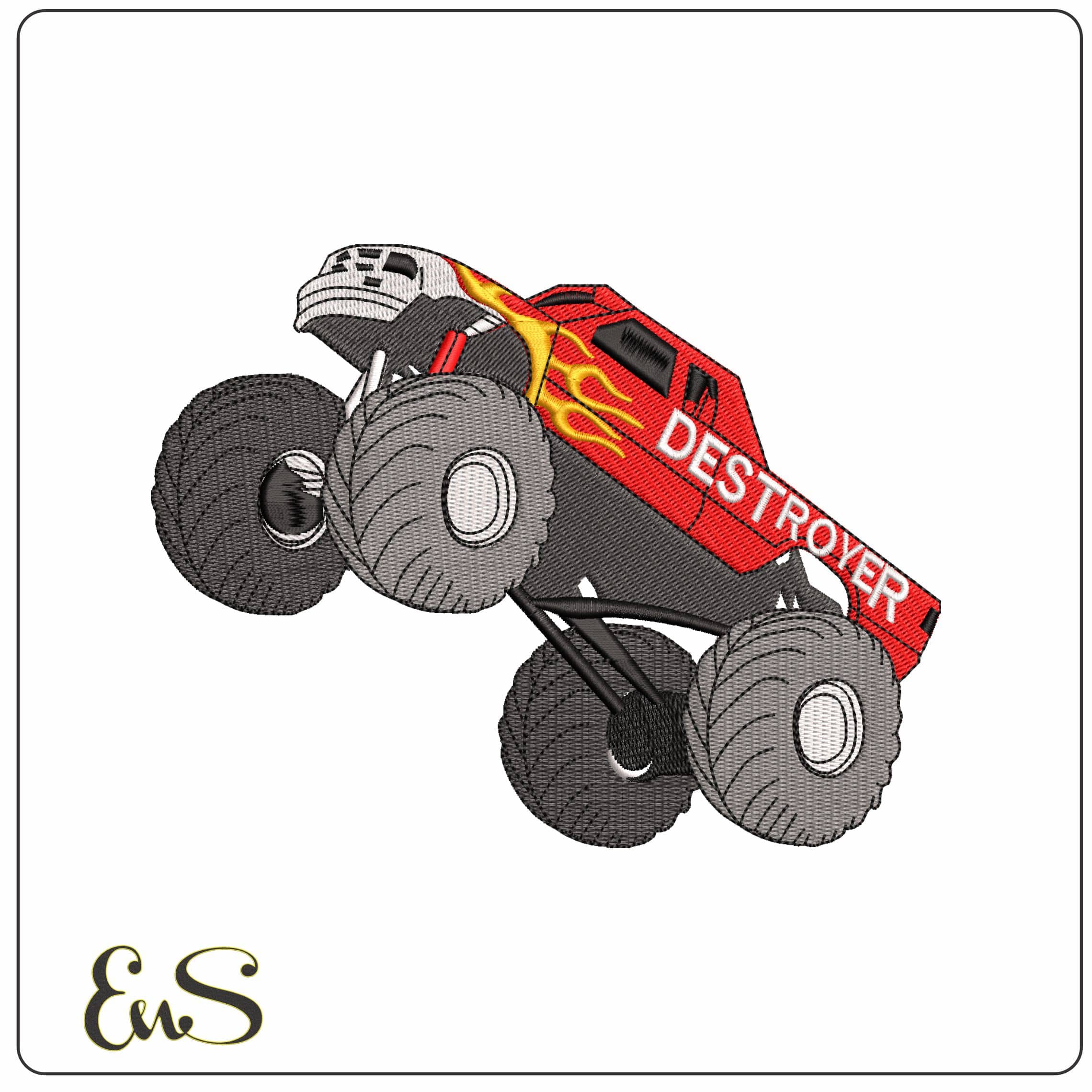 Monster Truck Jumping  - Elegant embroidery design file - instant download