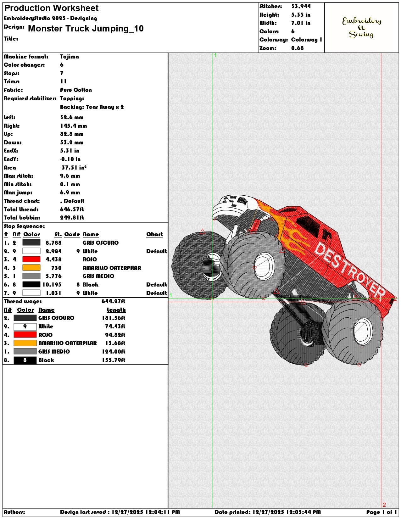 Monster Truck Jumping  - Elegant embroidery design file - instant download — view 3