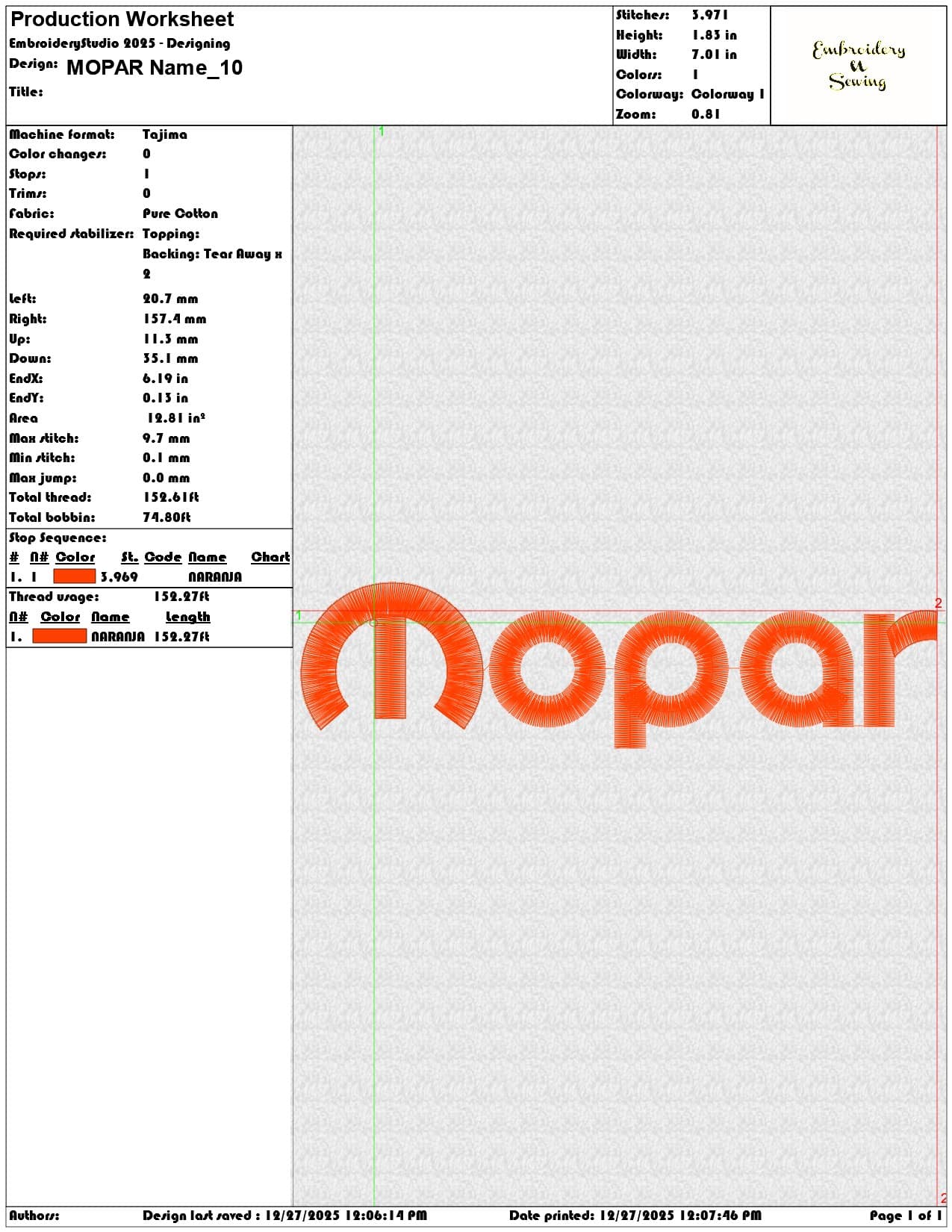 MOPAR Name  - Elegant embroidery design file - instant download — view 3