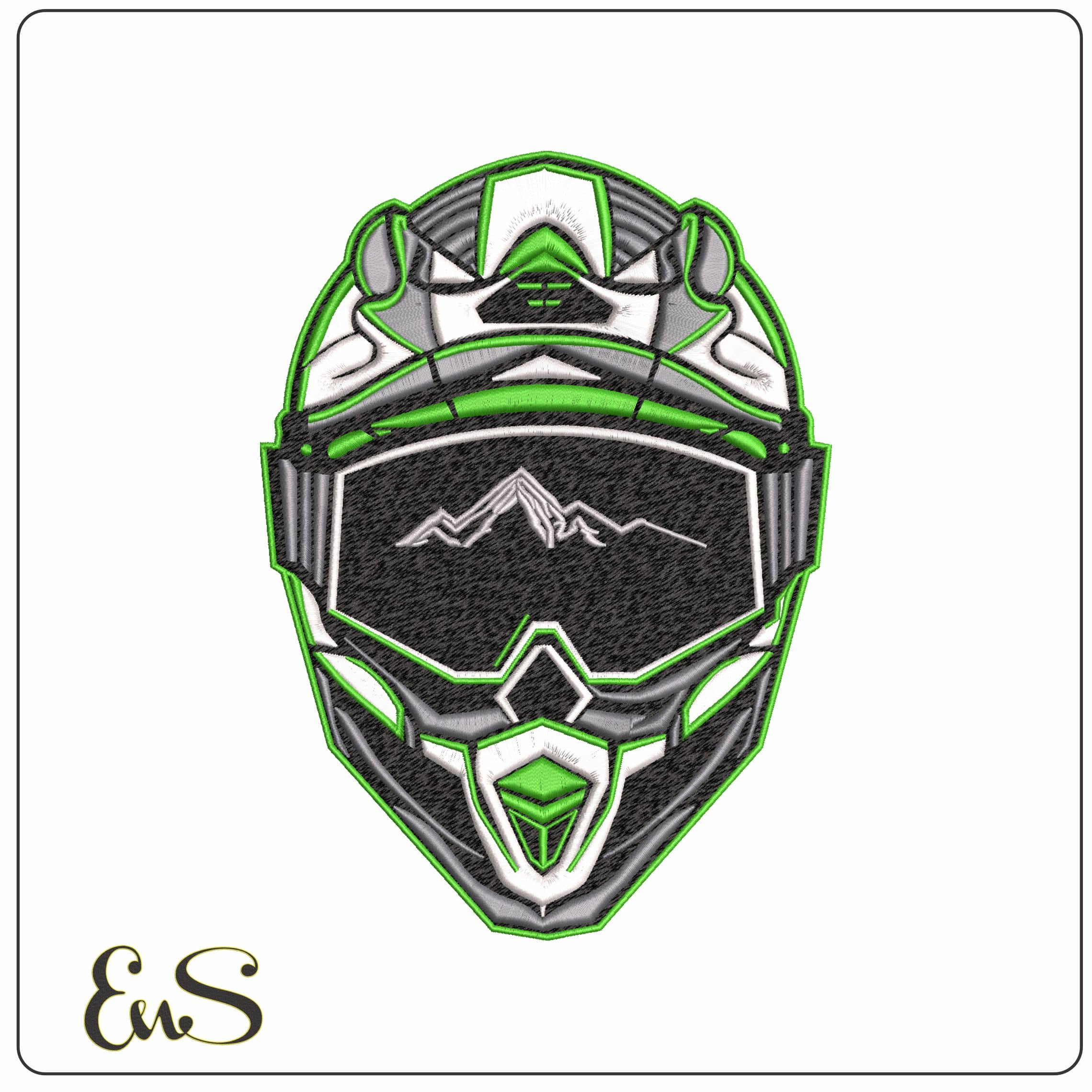 Motocross Crash Helmet with Mountain image  - Elegant embroidery design file - instant download