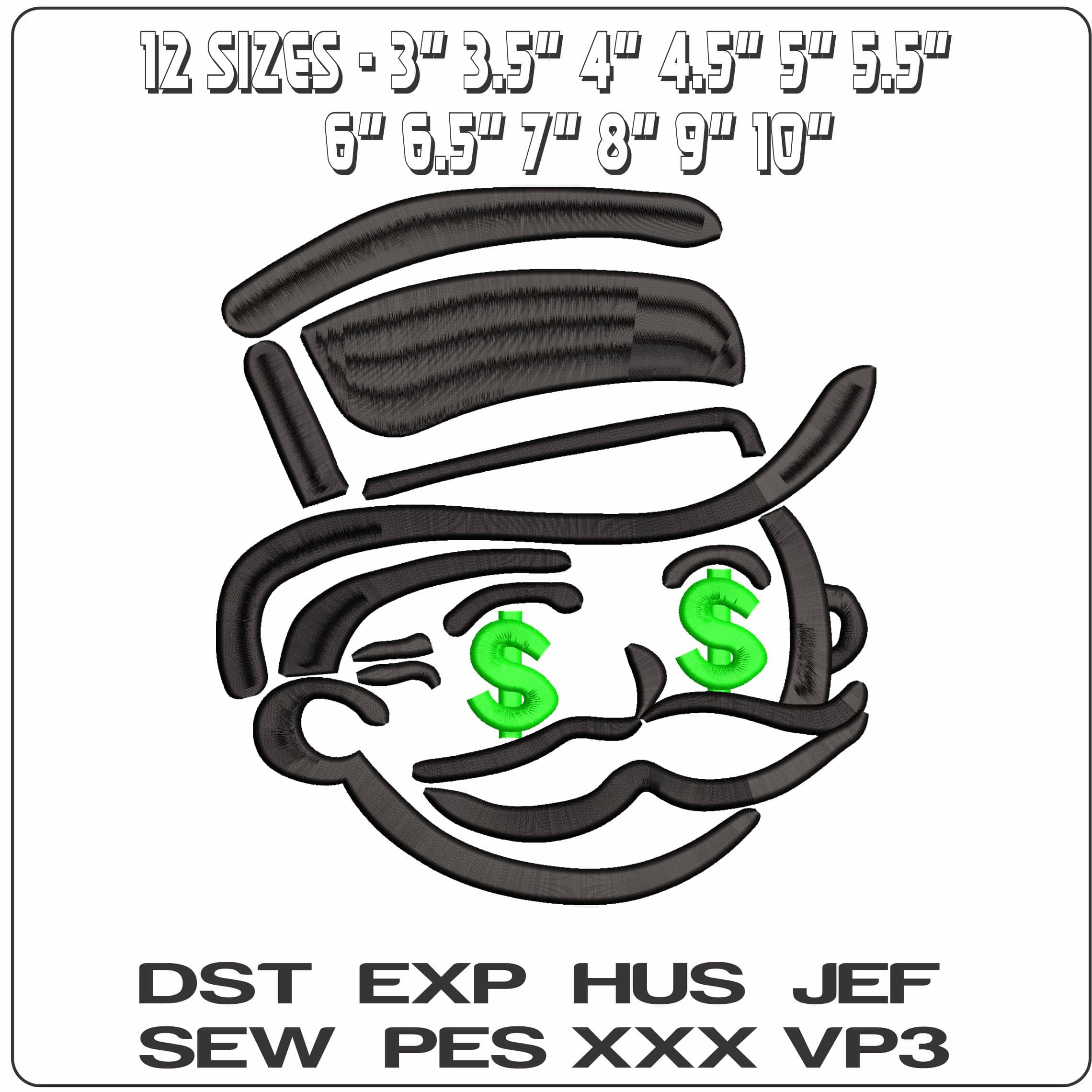 Mr Monopoly 3D  - Elegant embroidery design file - instant download — view 2