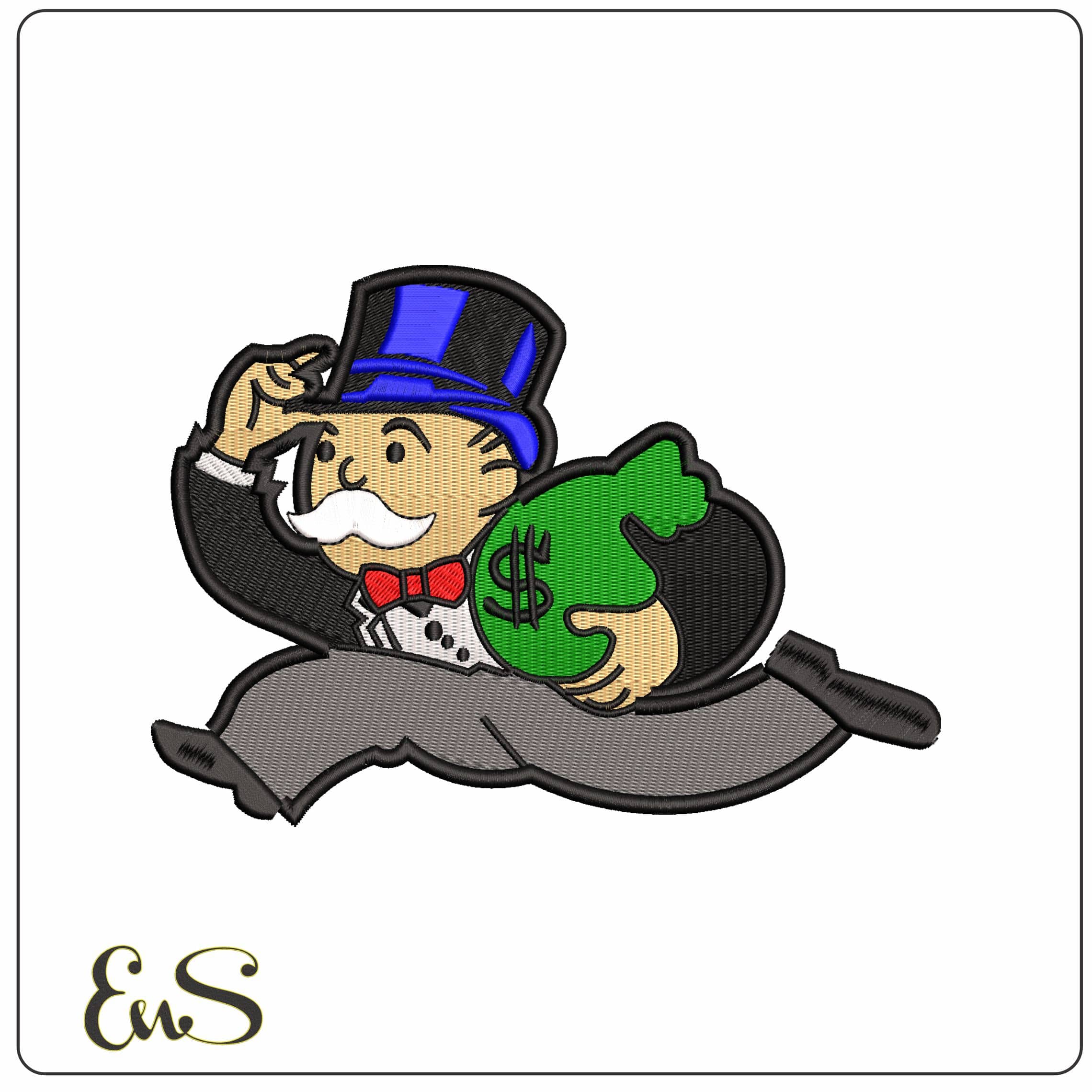 Mr Monopoly Running with Money  - Elegant embroidery design file - instant download