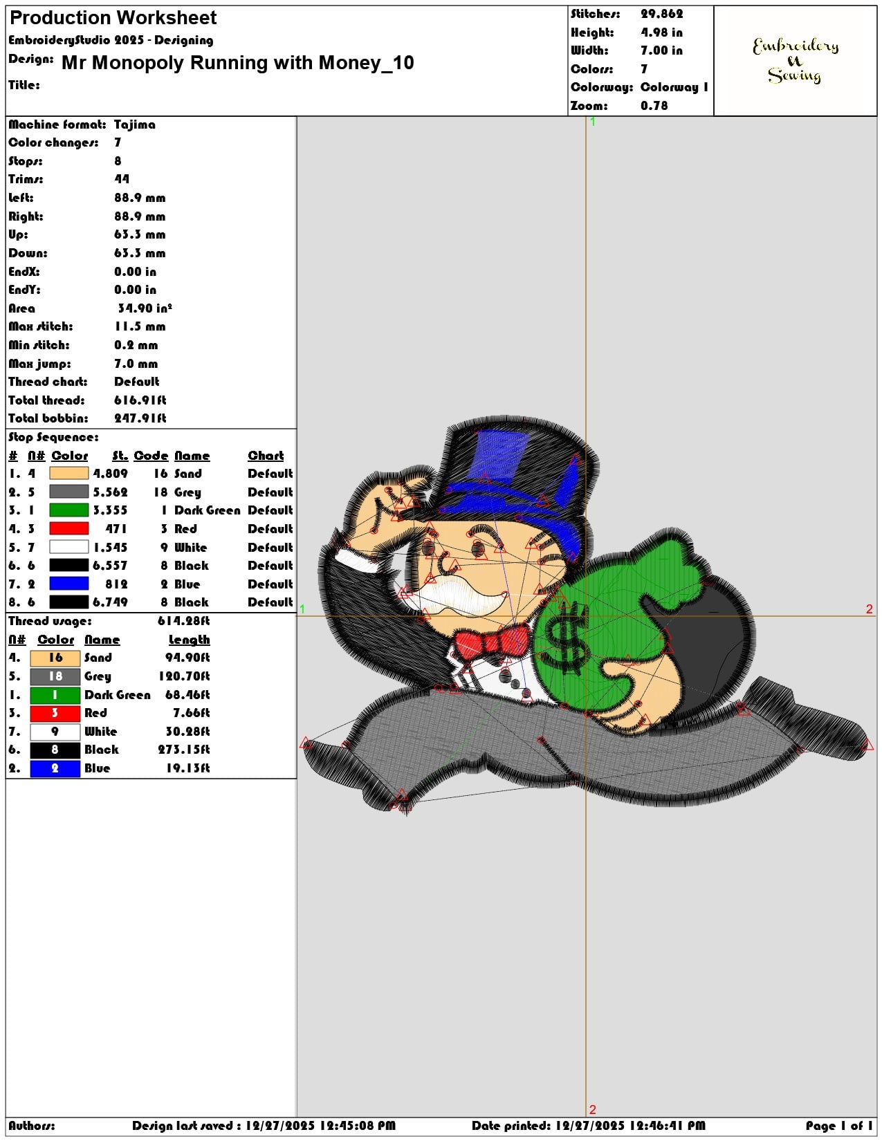 Mr Monopoly Running with Money  - Elegant embroidery design file - instant download — view 3