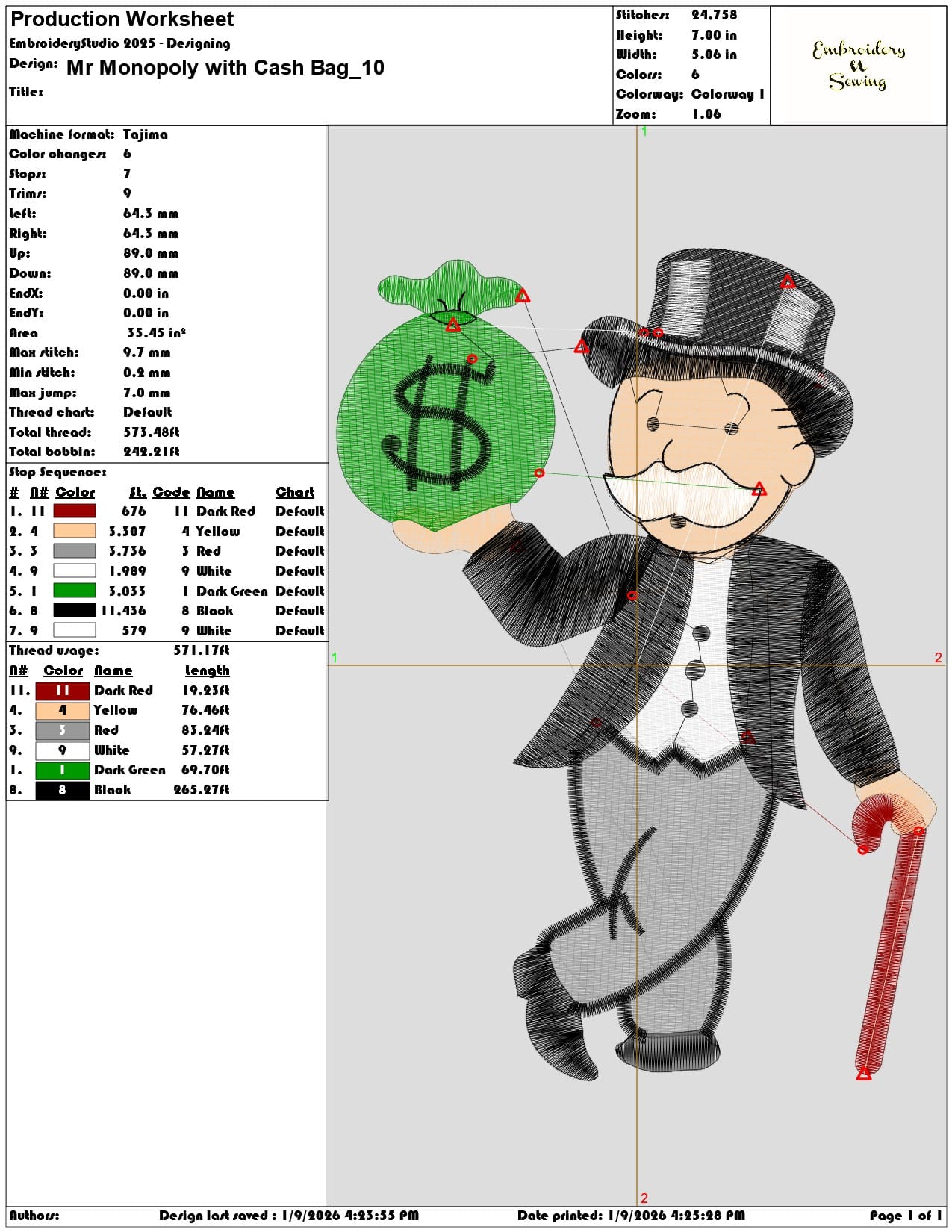 Mr Monopoly with Cash Bag  - Elegant embroidery design file - instant download — view 3