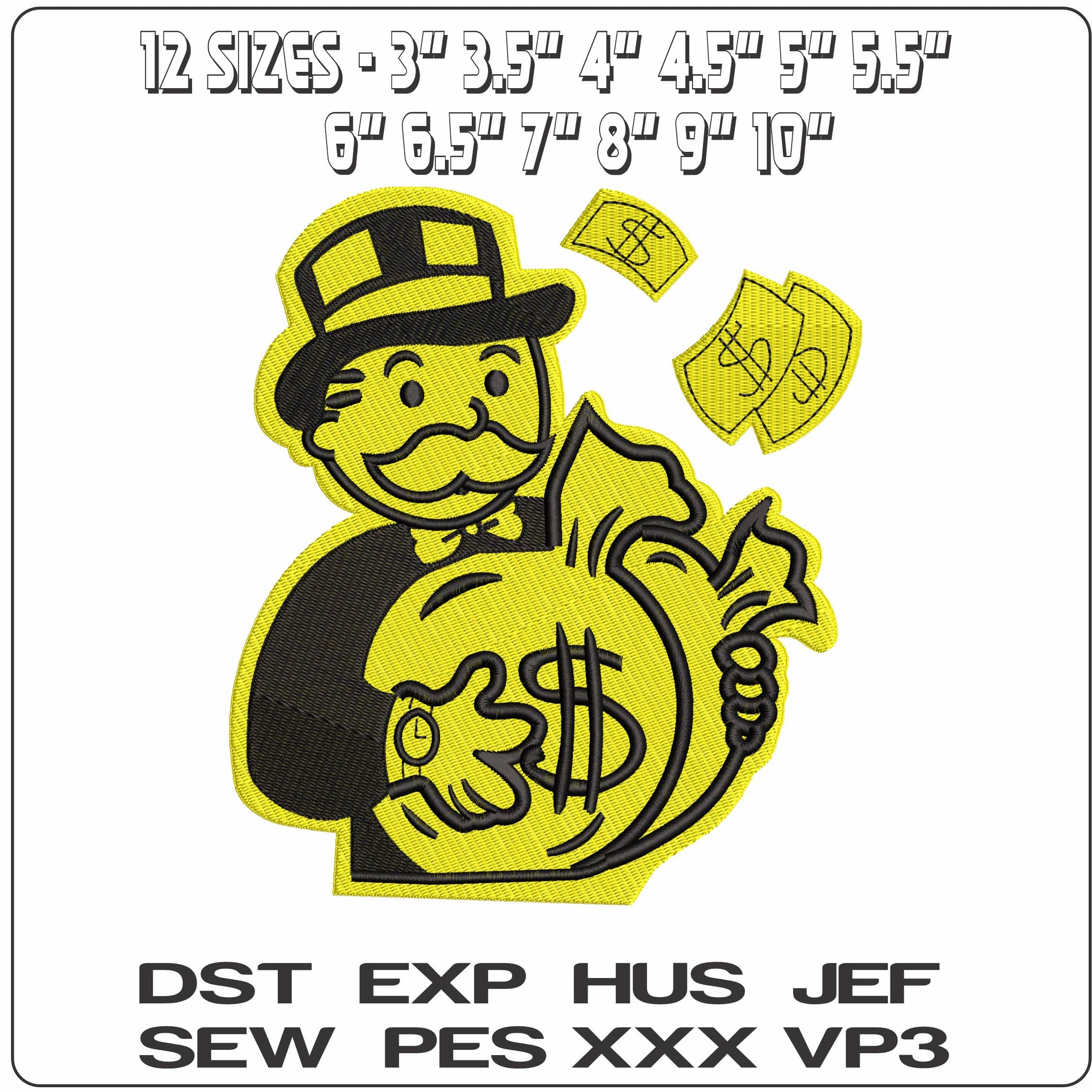 Mr Monopoly with Money  - Elegant embroidery design file - instant download — view 2