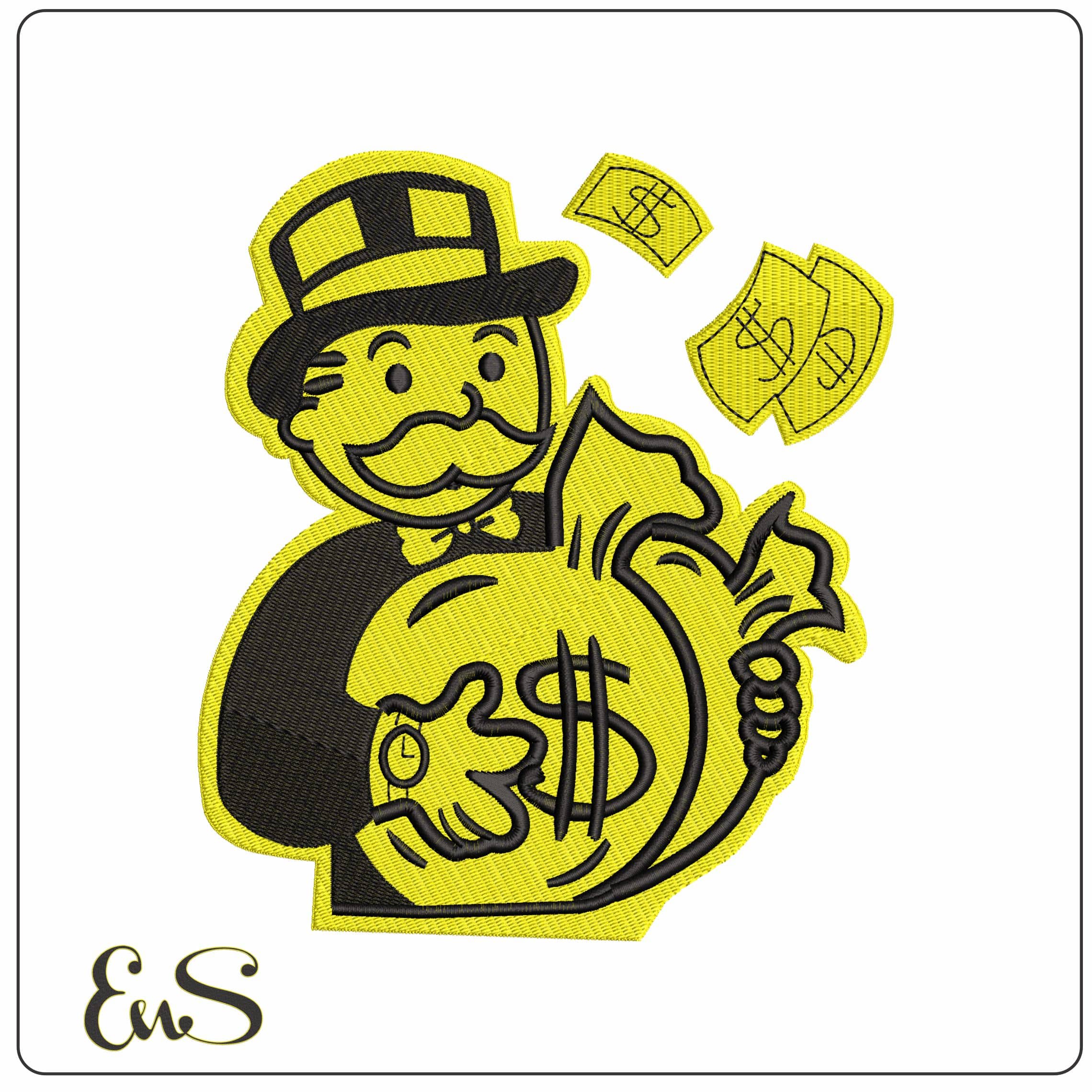 Mr Monopoly with Money  - Elegant embroidery design file - instant download