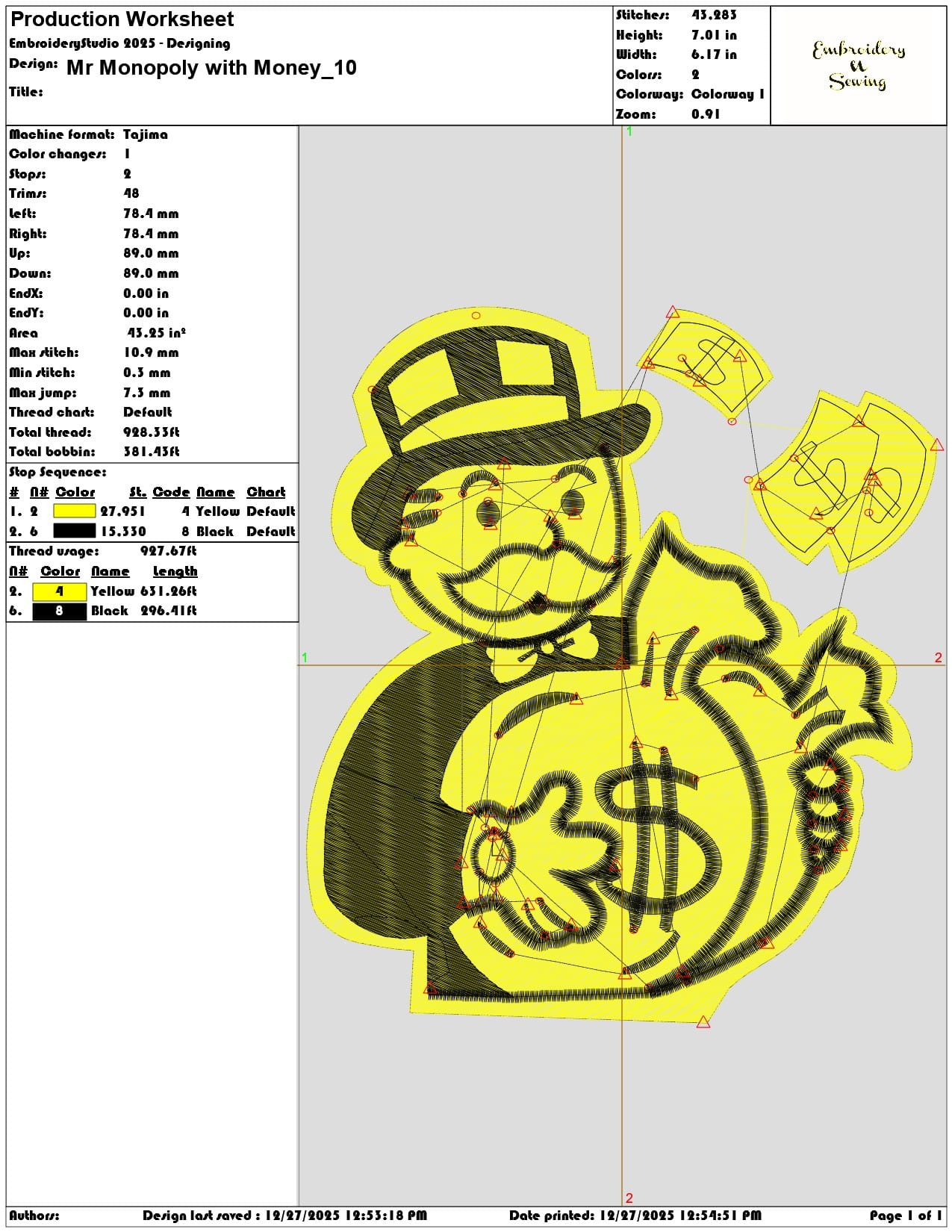 Mr Monopoly with Money  - Elegant embroidery design file - instant download — view 3