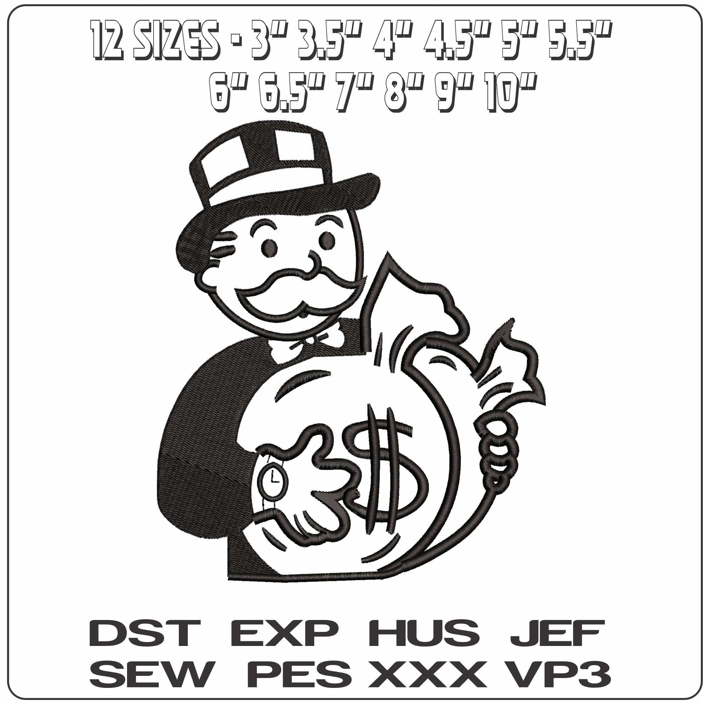 Mr Monopoly with Money no background  - Elegant embroidery design file - instant download — view 2
