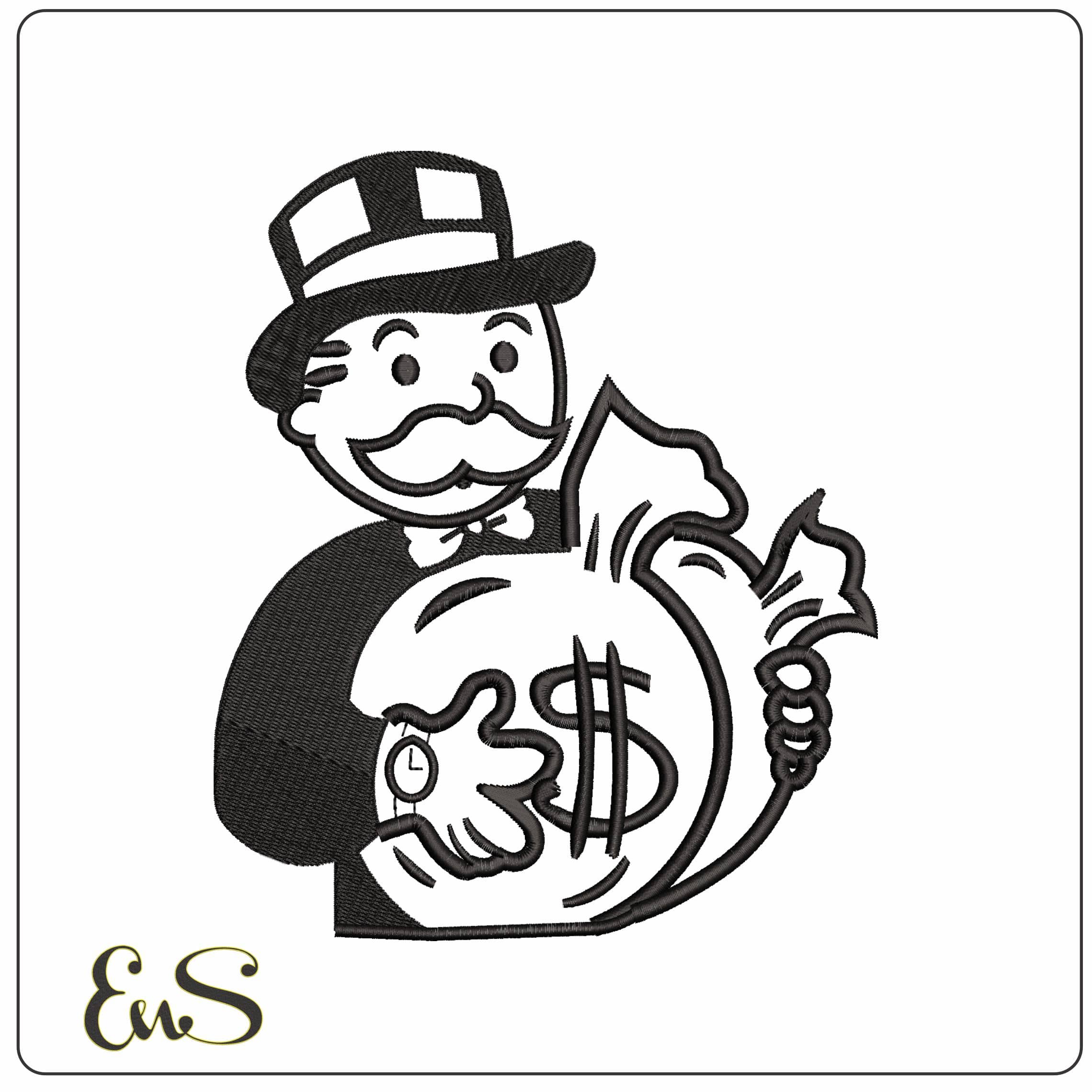 Mr Monopoly with Money no background  - Elegant embroidery design file - instant download