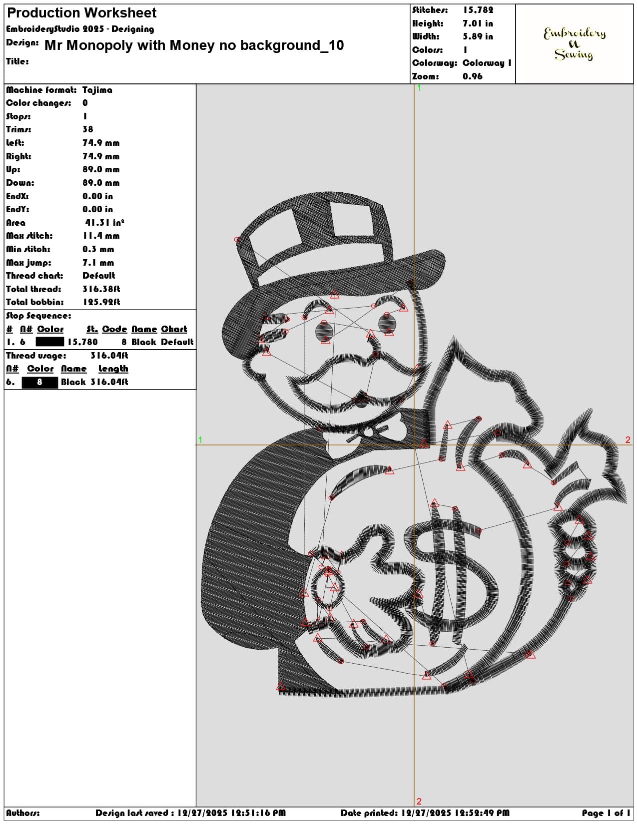 Mr Monopoly with Money no background  - Elegant embroidery design file - instant download — view 3