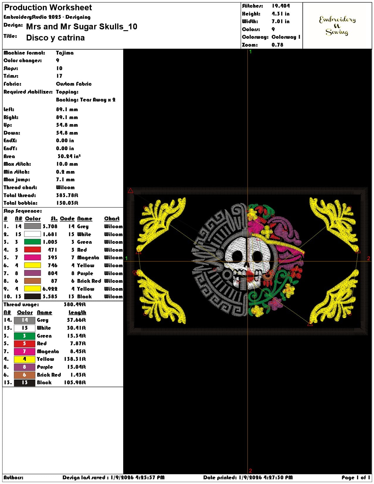 Mrs and Mr Sugar Skulls  - Elegant embroidery design file - instant download — view 3