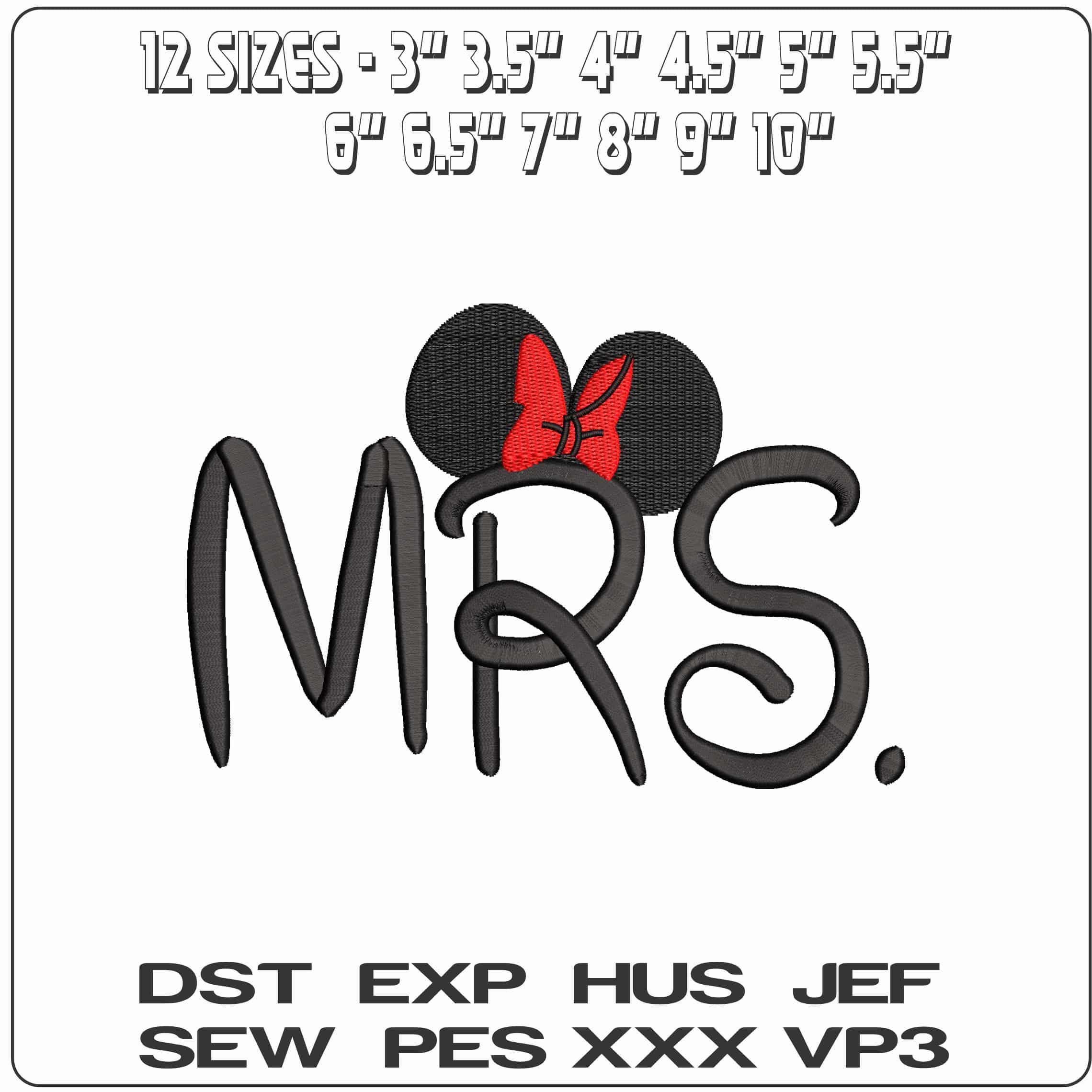Mrs Minnie Mouse red Bow  - Elegant embroidery design file - instant download — view 2