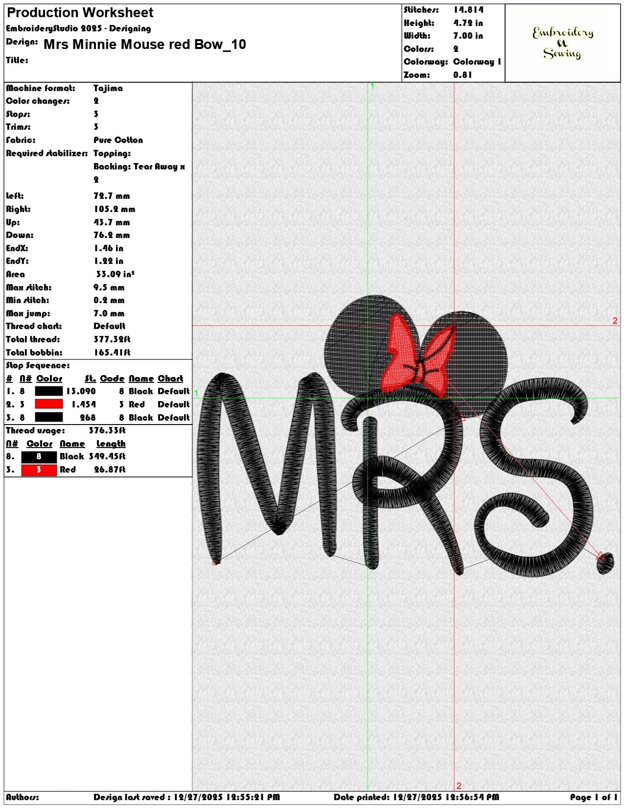 Mrs Minnie Mouse red Bow  - Elegant embroidery design file - instant download — view 3