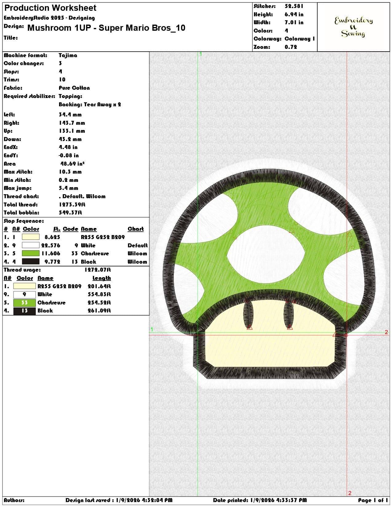 Mushroom 1UP Super Mario Bros  - Elegant embroidery design file - instant download — view 3