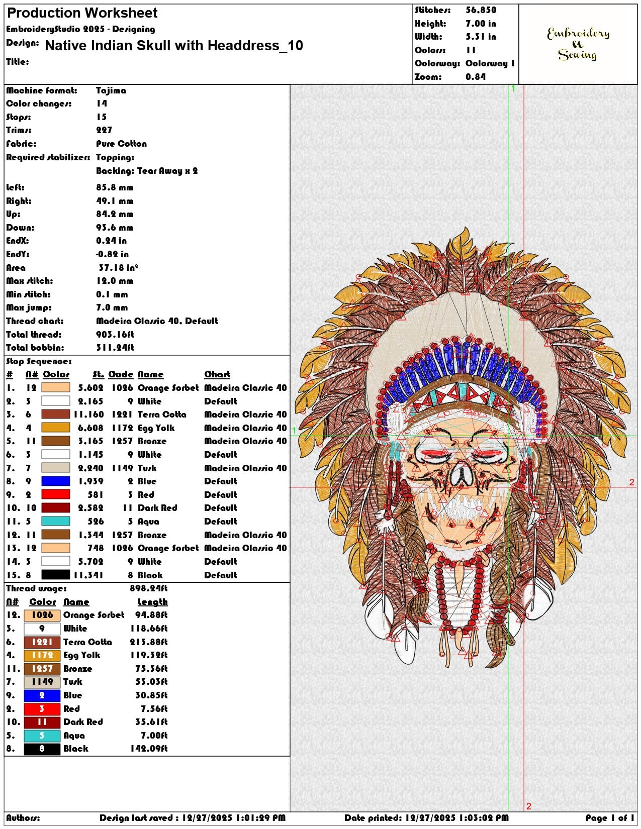 Native Indian Skull with Headdress  - Elegant embroidery design file - instant download — view 3