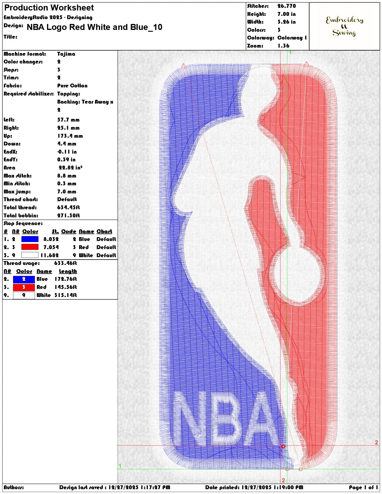 NBA Logo Red White and Blue  - Elegant embroidery design file - instant download — view 3