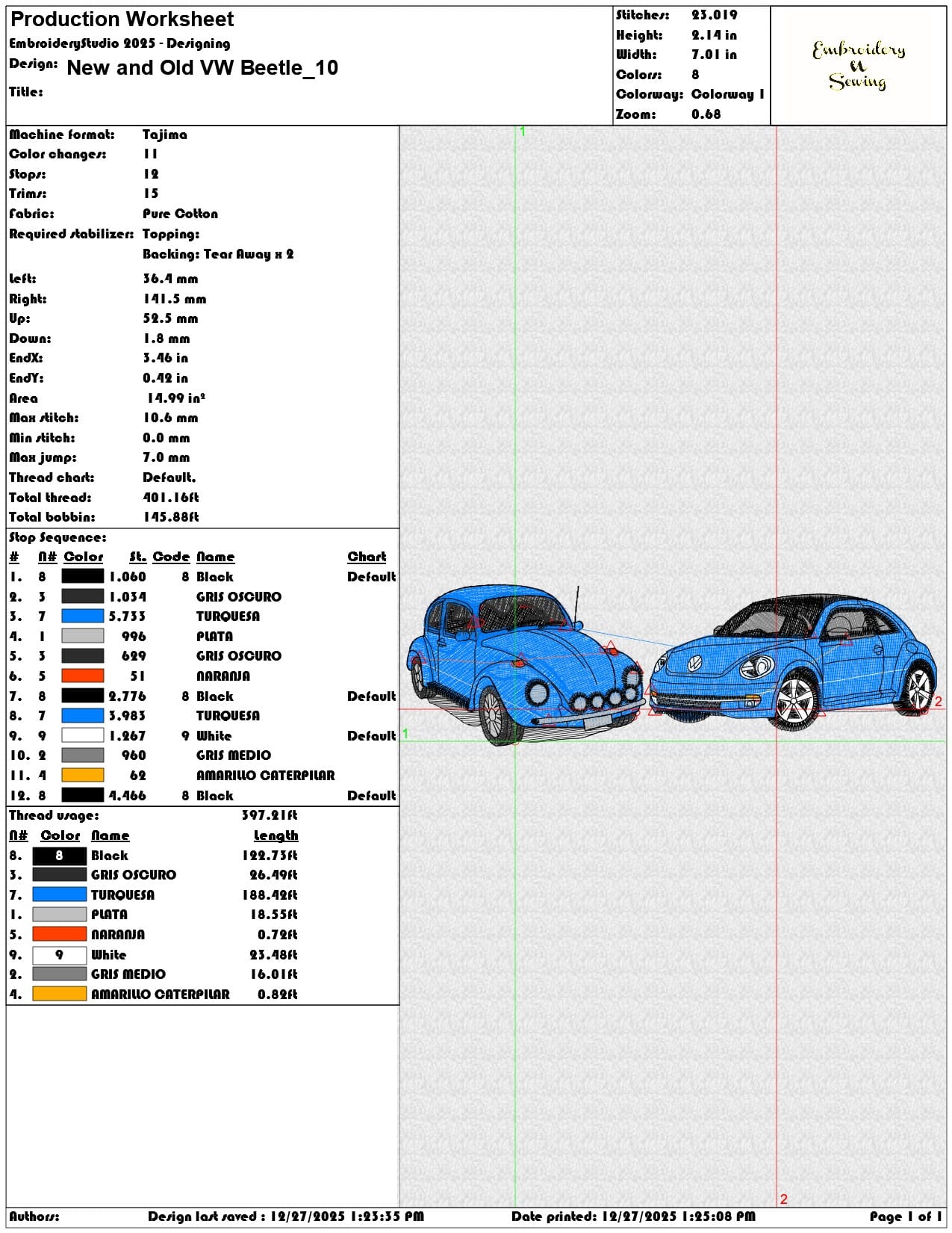 New and Old VW Beetle  - Elegant embroidery design file - instant download — view 3