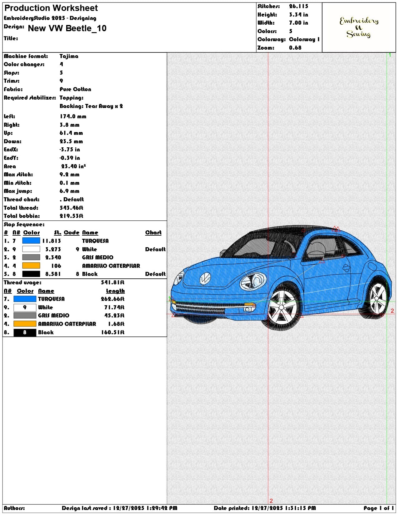 New VW Beetle  - Elegant embroidery design file - instant download — view 3