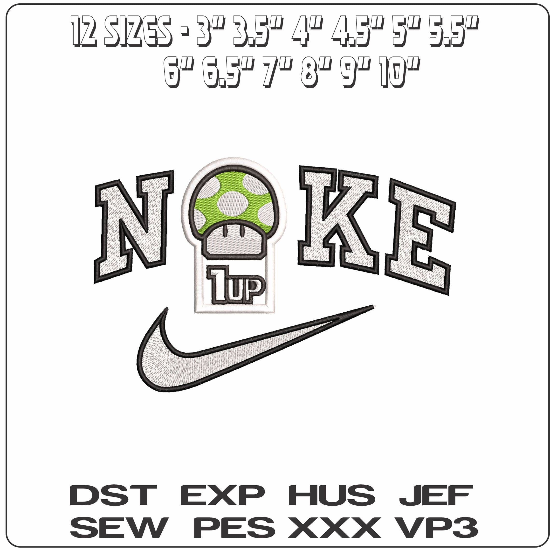 Nike 1 Up Mushroom Super Mario Bros  - Elegant embroidery design file - instant download — view 2