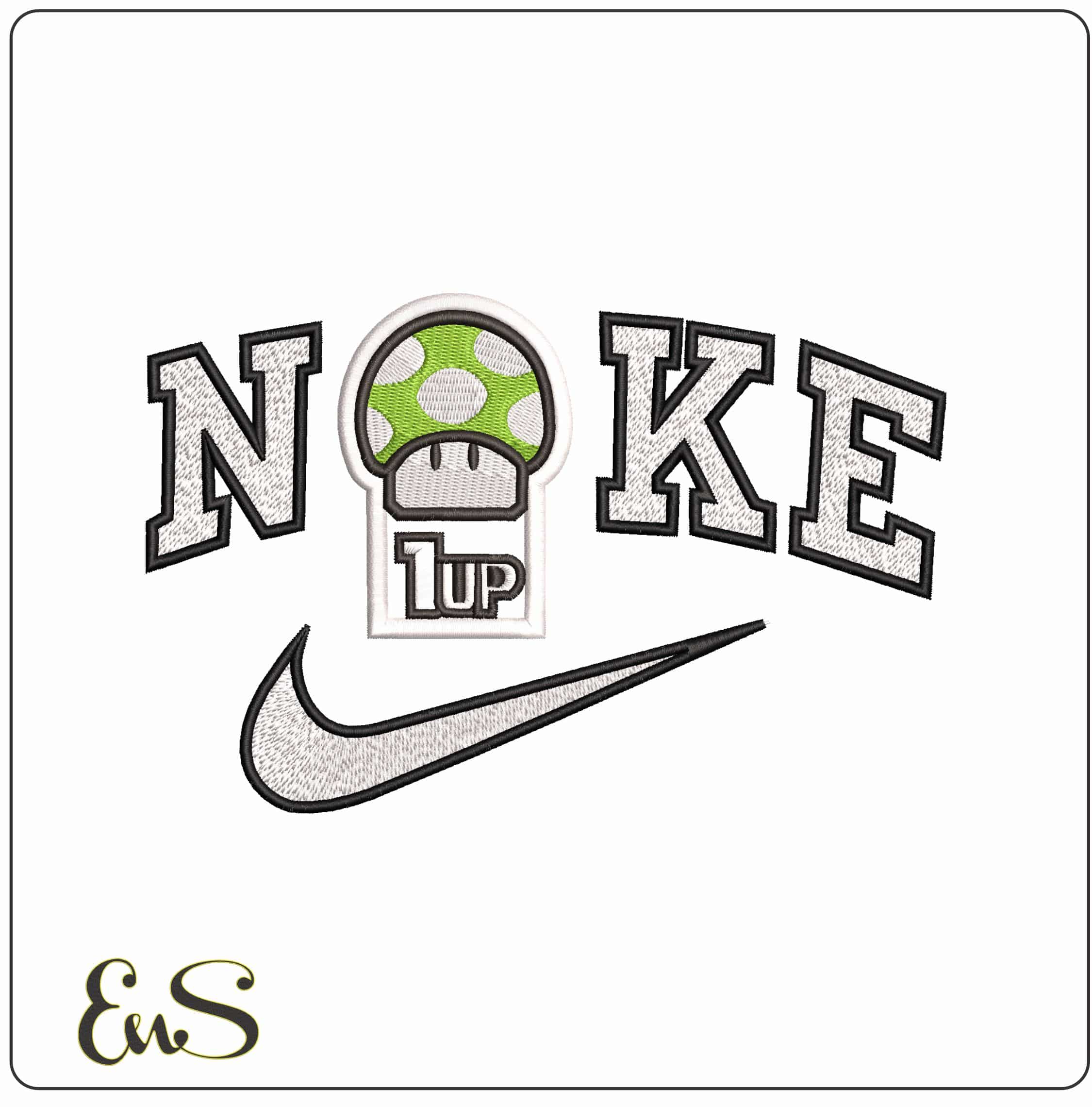Nike 1 Up Mushroom Super Mario Bros  - Elegant embroidery design file - instant download