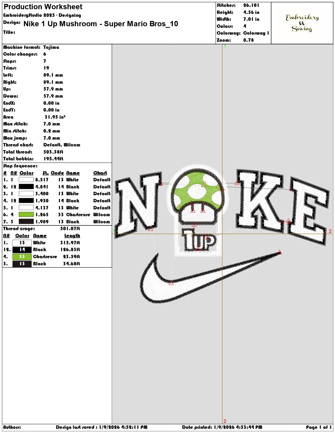 Nike 1 Up Mushroom Super Mario Bros  - Elegant embroidery design file - instant download — view 3