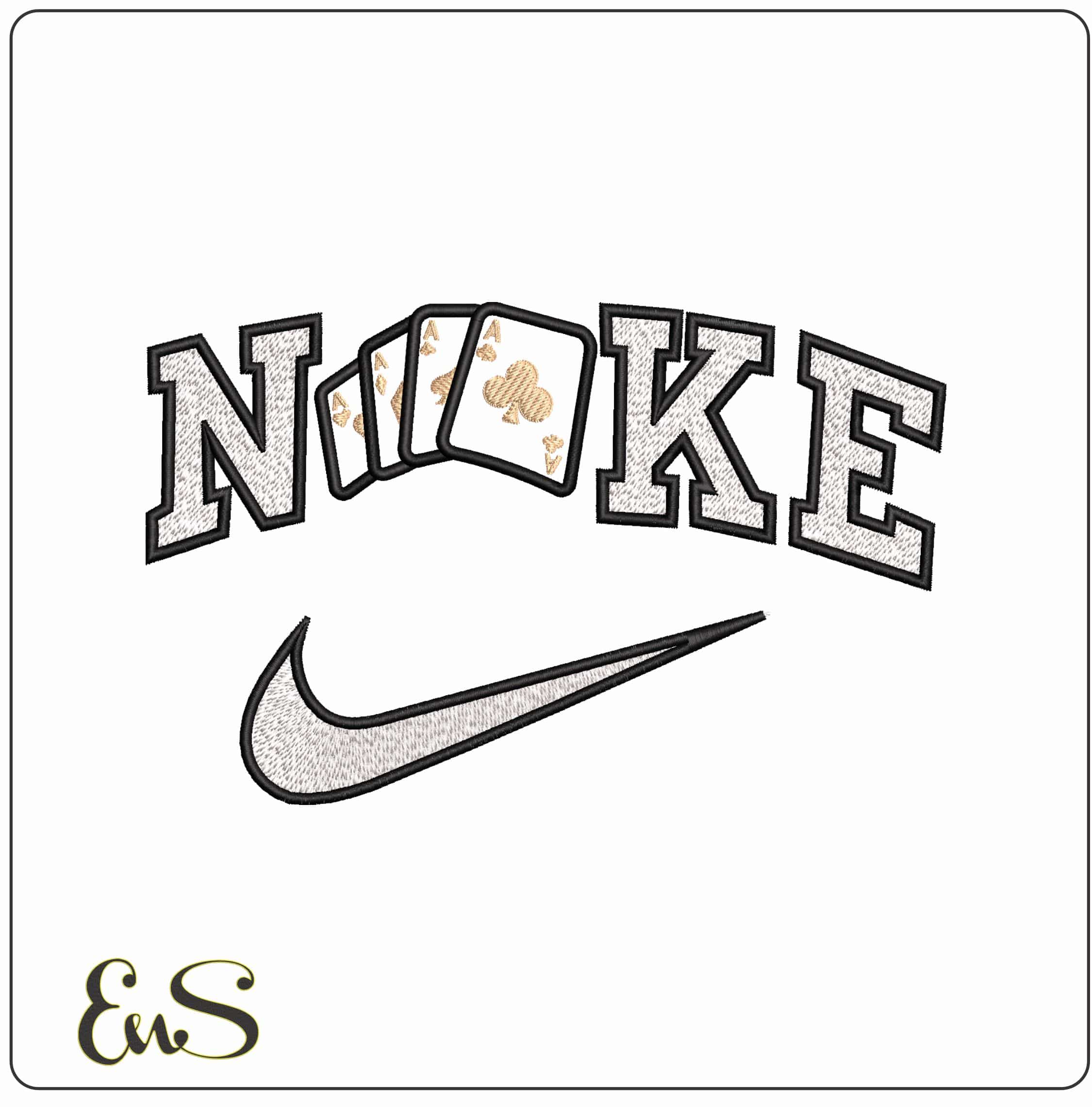 Nike 4 Aces Black and White  - Elegant embroidery design file - instant download