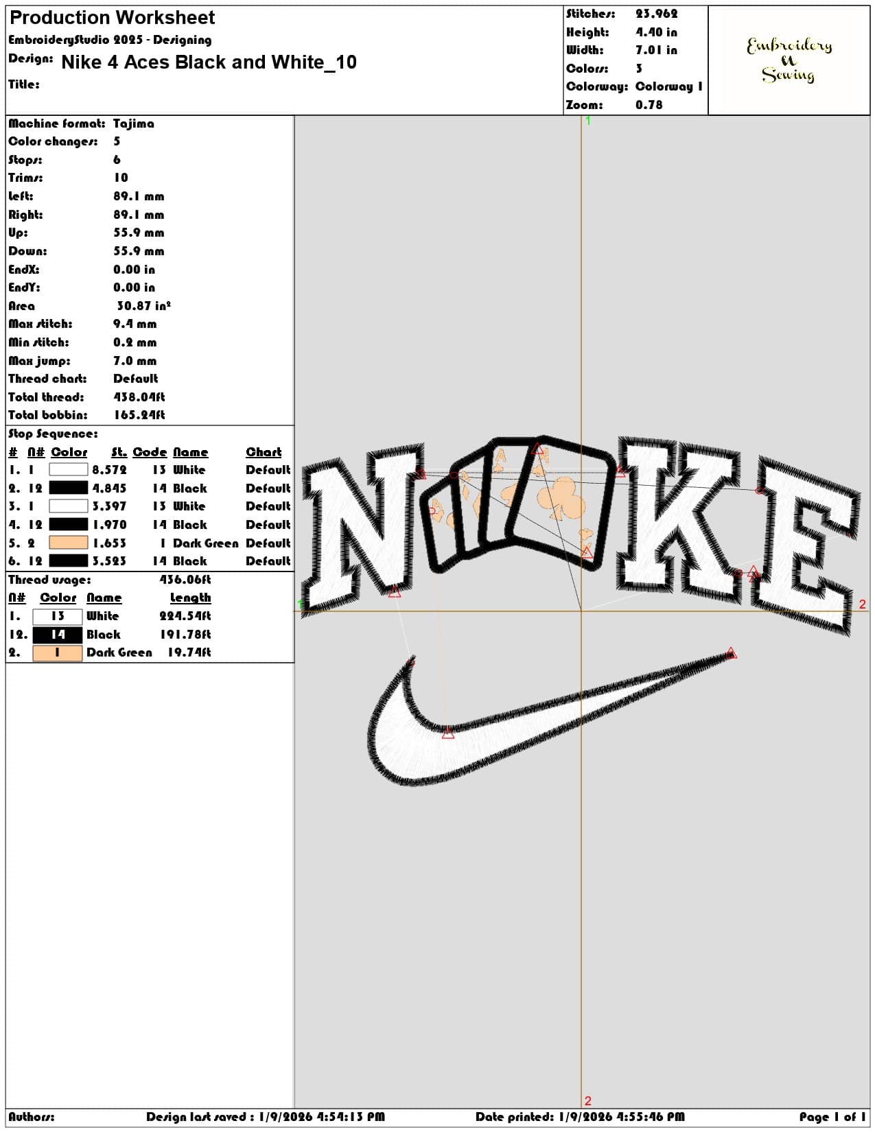 Nike 4 Aces Black and White  - Elegant embroidery design file - instant download — view 3