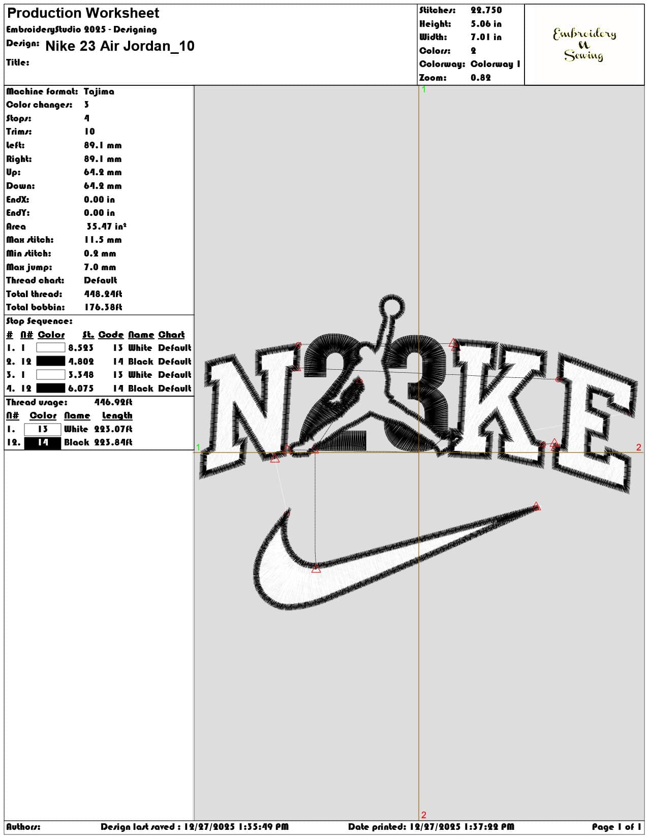 Nike 23 Air Jordan  - Elegant embroidery design file - instant download — view 3